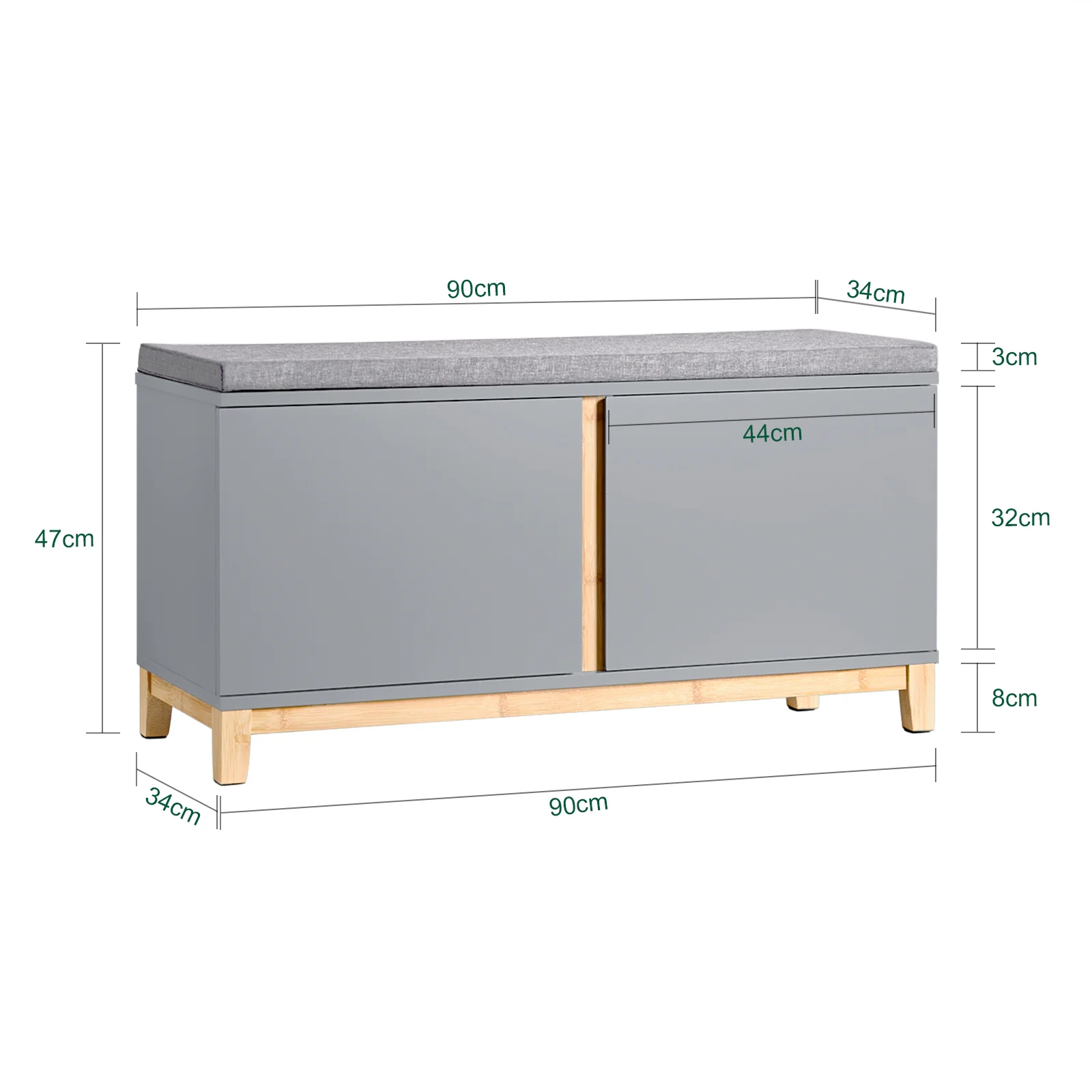 SoBuy FSR117-HG Banco de almacenamiento con 2 Puertas Gris - Image 3