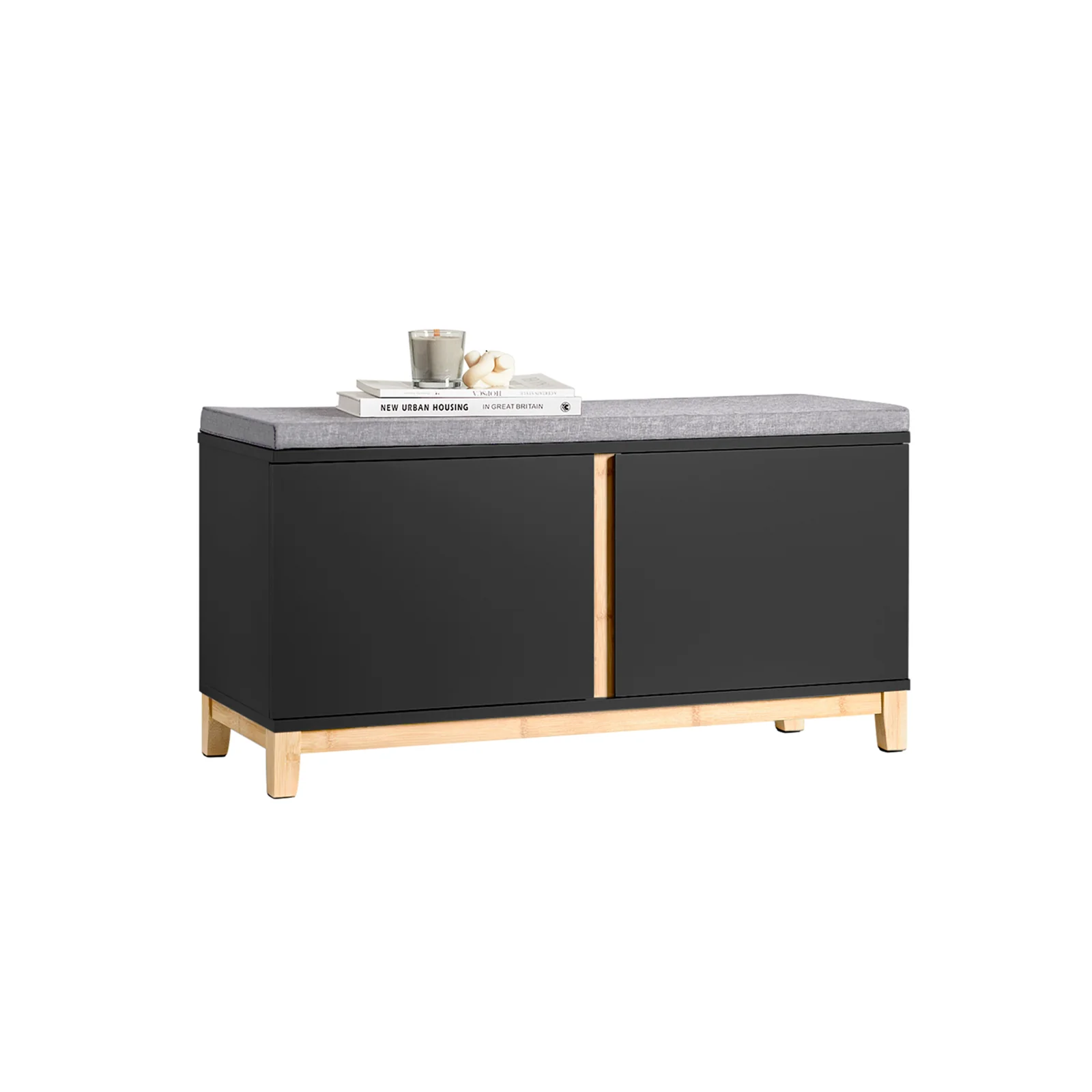 SoBuy FSR117-SCH Banco de almacenamiento con 2 Puertas Negro