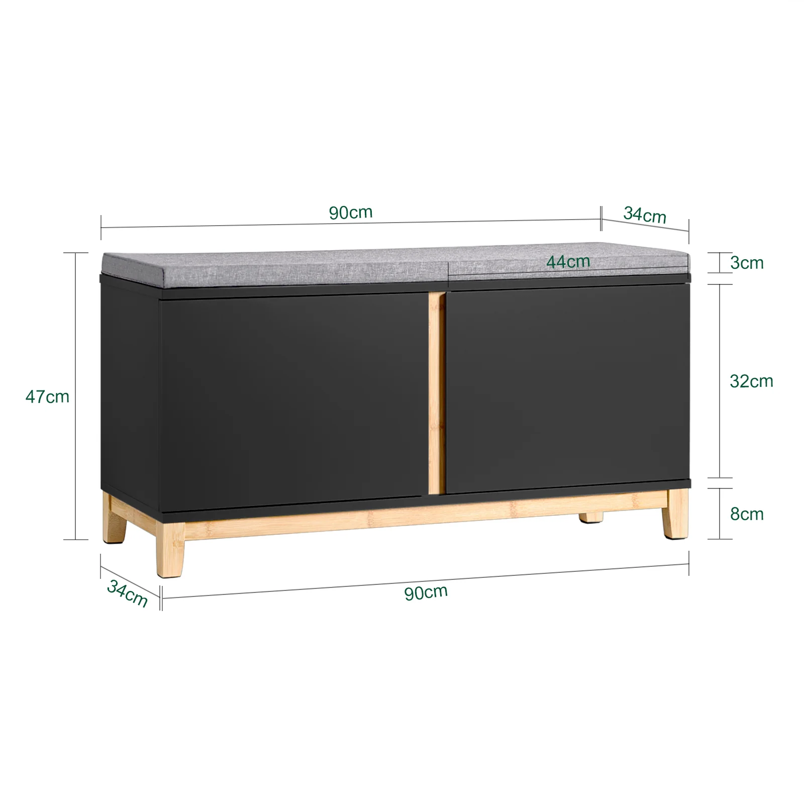SoBuy FSR117-SCH Banco de almacenamiento con 2 Puertas Negro - Image 3