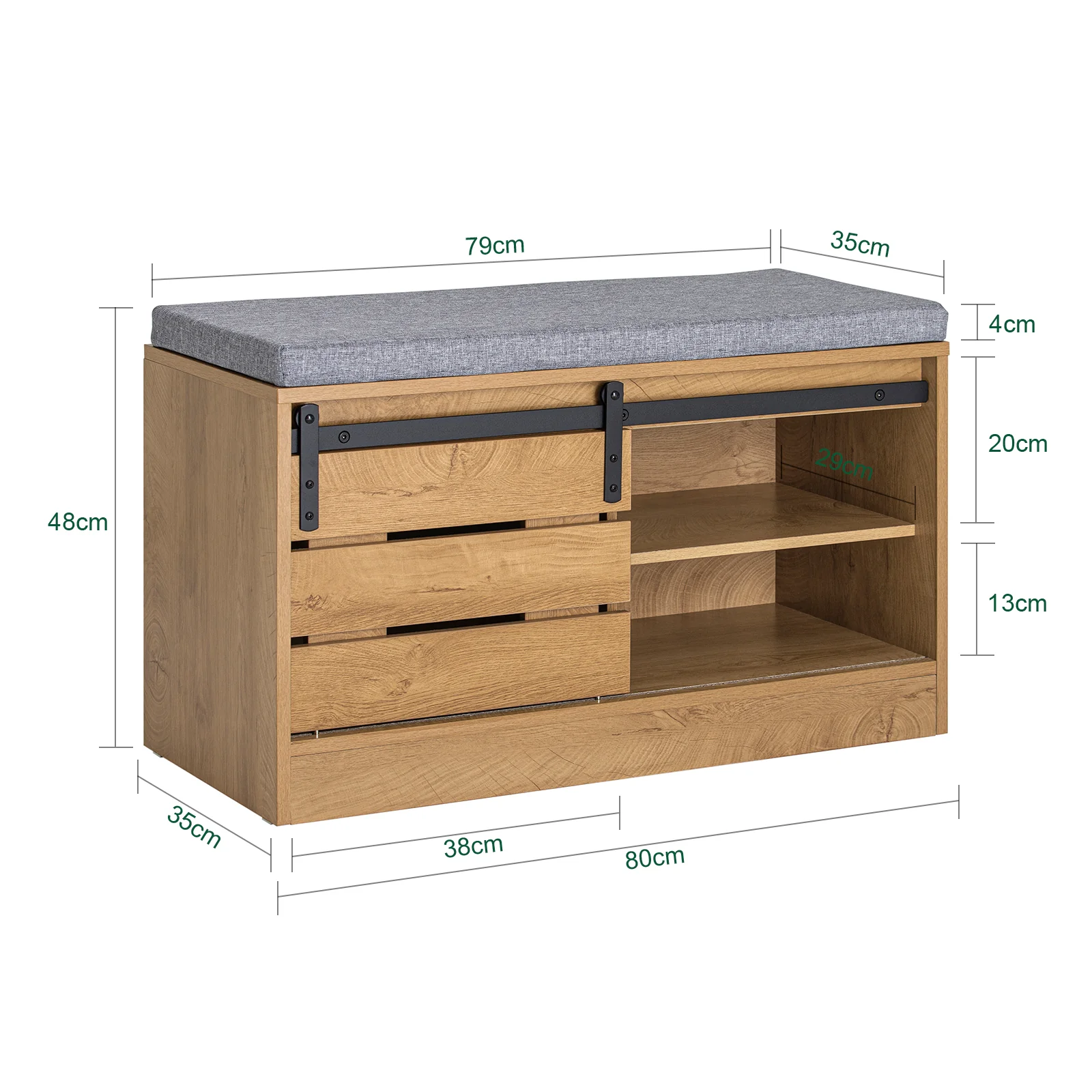 SoBuy FSR120-N Banco Zapatero con Puerta corrediza de Granero 80 x 35 x 48 cm - Image 3