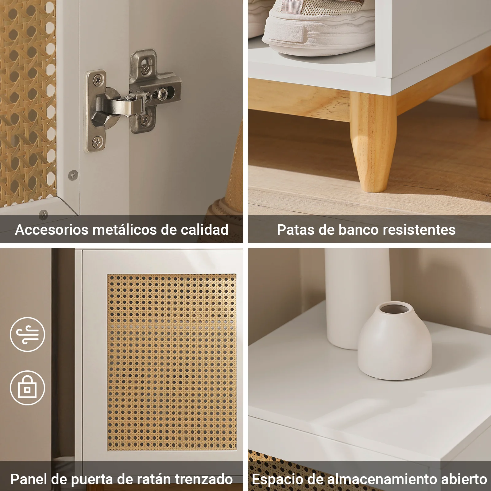 SoBuy FSR128-W Banco Zapatero con 2 Estantes 1 Cajón y 1 Puerta Beige Blanco - Image 7