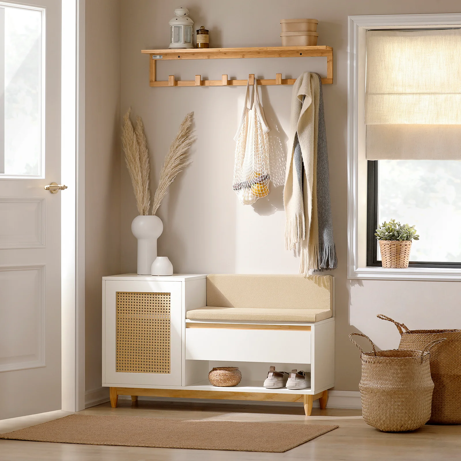 SoBuy FSR128-W Banco Zapatero con 2 Estantes 1 Cajón y 1 Puerta Beige Blanco - Image 9