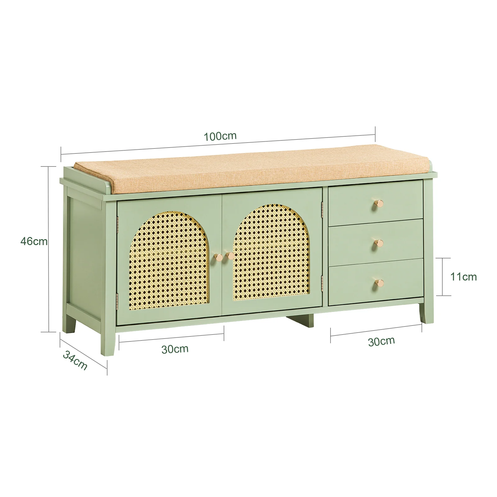 Preventa-SoBuy FSR129-GR Banco Zapatero con 2 Puertas y 3 cajones Verde - Image 3