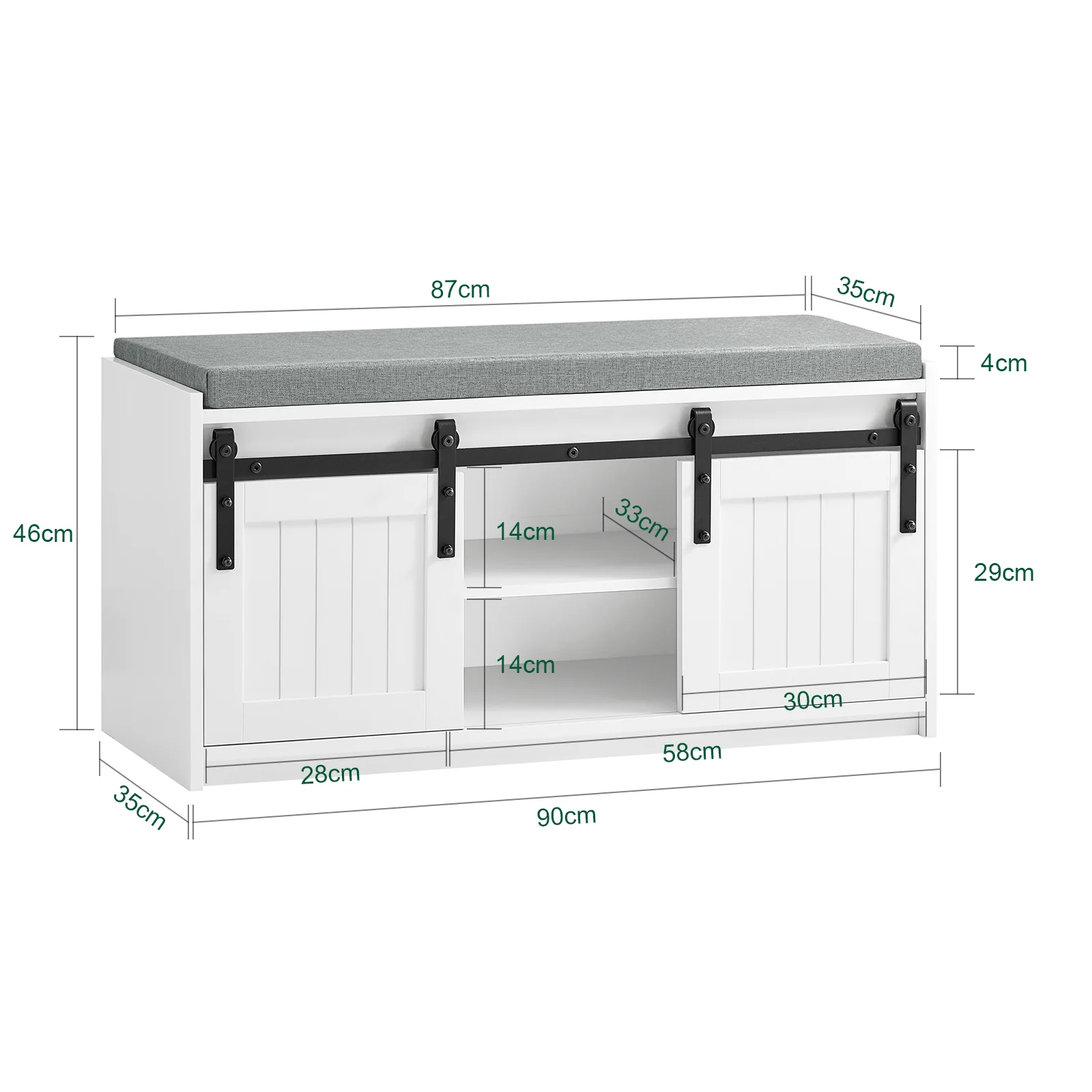 SoBuy FSR133-K-W Banco Zapatero con 2 puertas corrediza de granero - Image 3