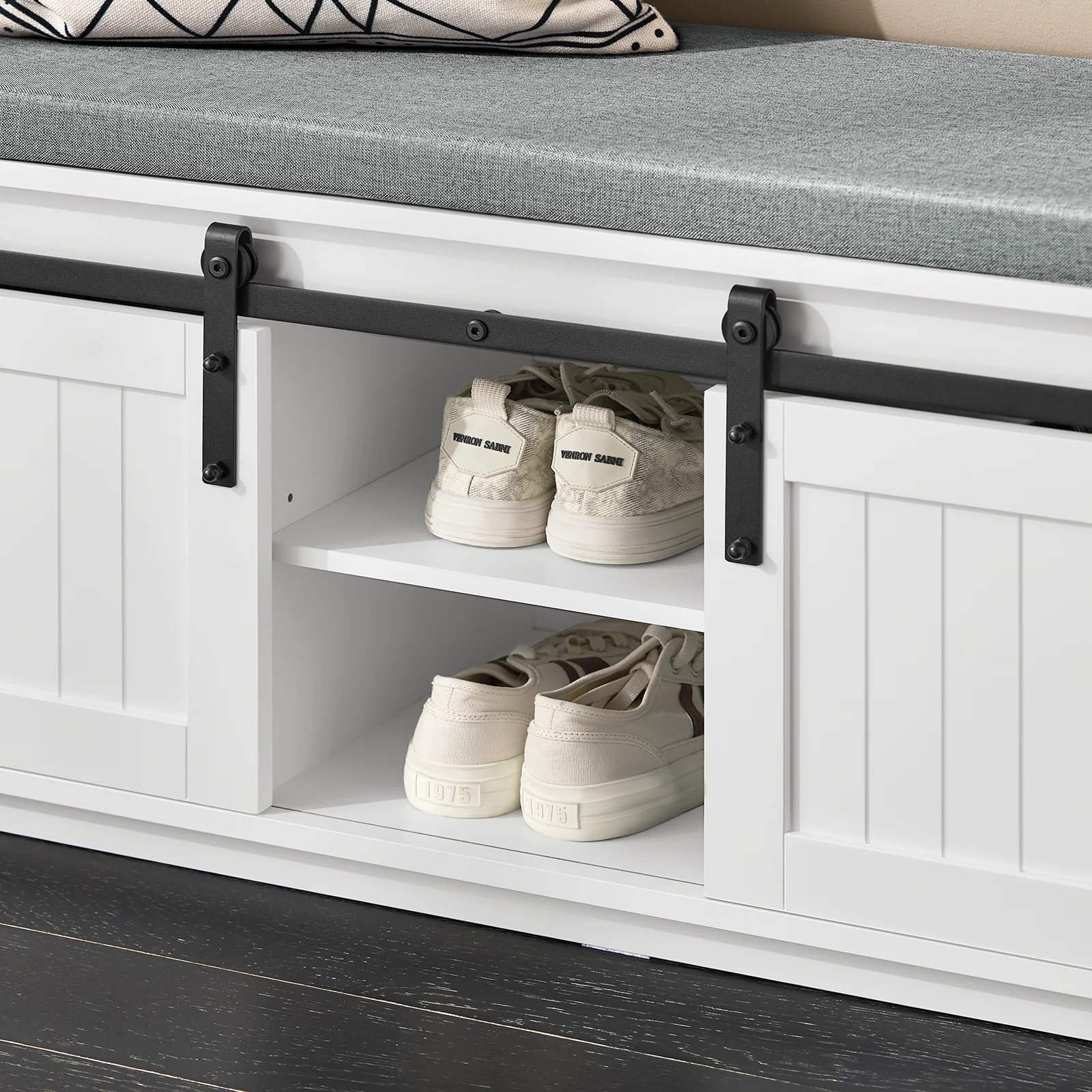 SoBuy FSR133-K-W Banco Zapatero con 2 puertas corrediza de granero - Image 6