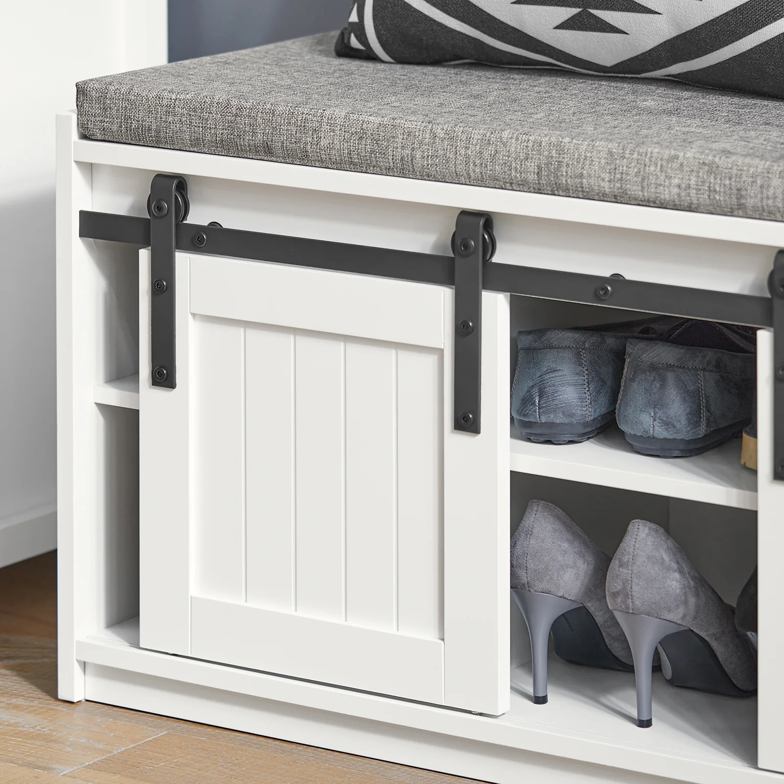 SoBuy FSR133-W Banco Zapatero con Puerta corrediza de Granero - Image 8