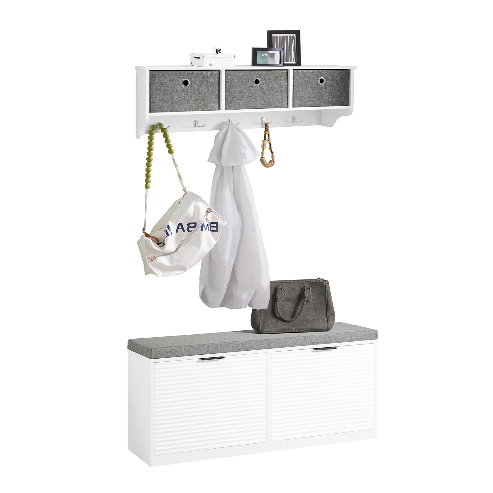 SoBuy FSR147-W+FRG282-W Recibidor Zapatero con Perchero Blanco
