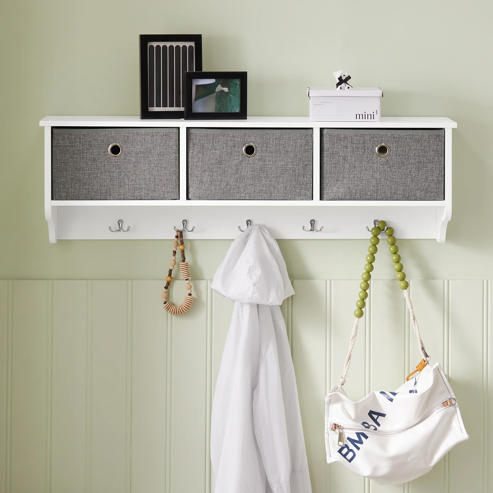 SoBuy FSR147-W+FRG282-W Recibidor Zapatero con Perchero Blanco - Image 4