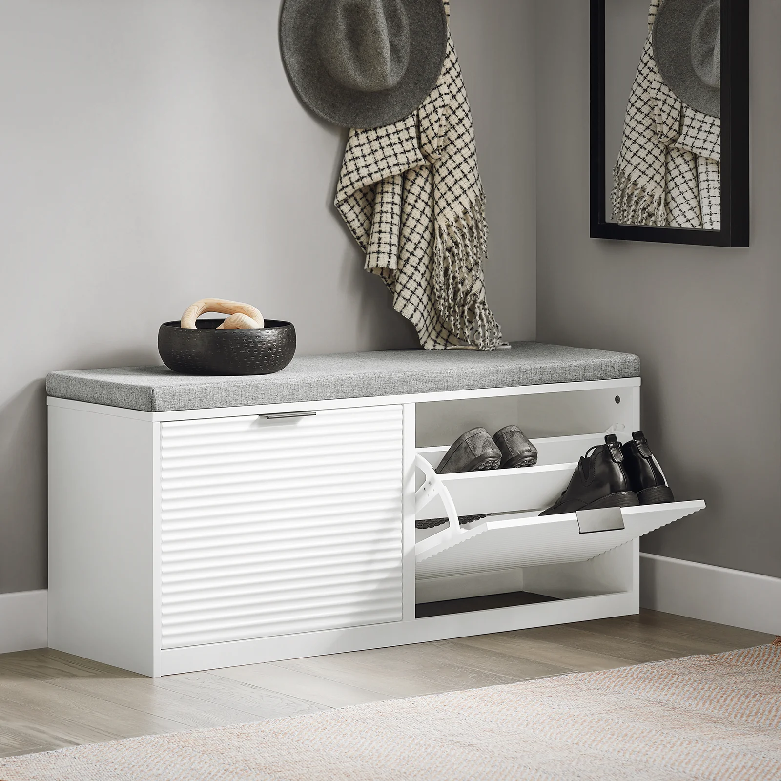 SoBuy FSR147-W+FRG282-W Recibidor Zapatero con Perchero Blanco - Image 8
