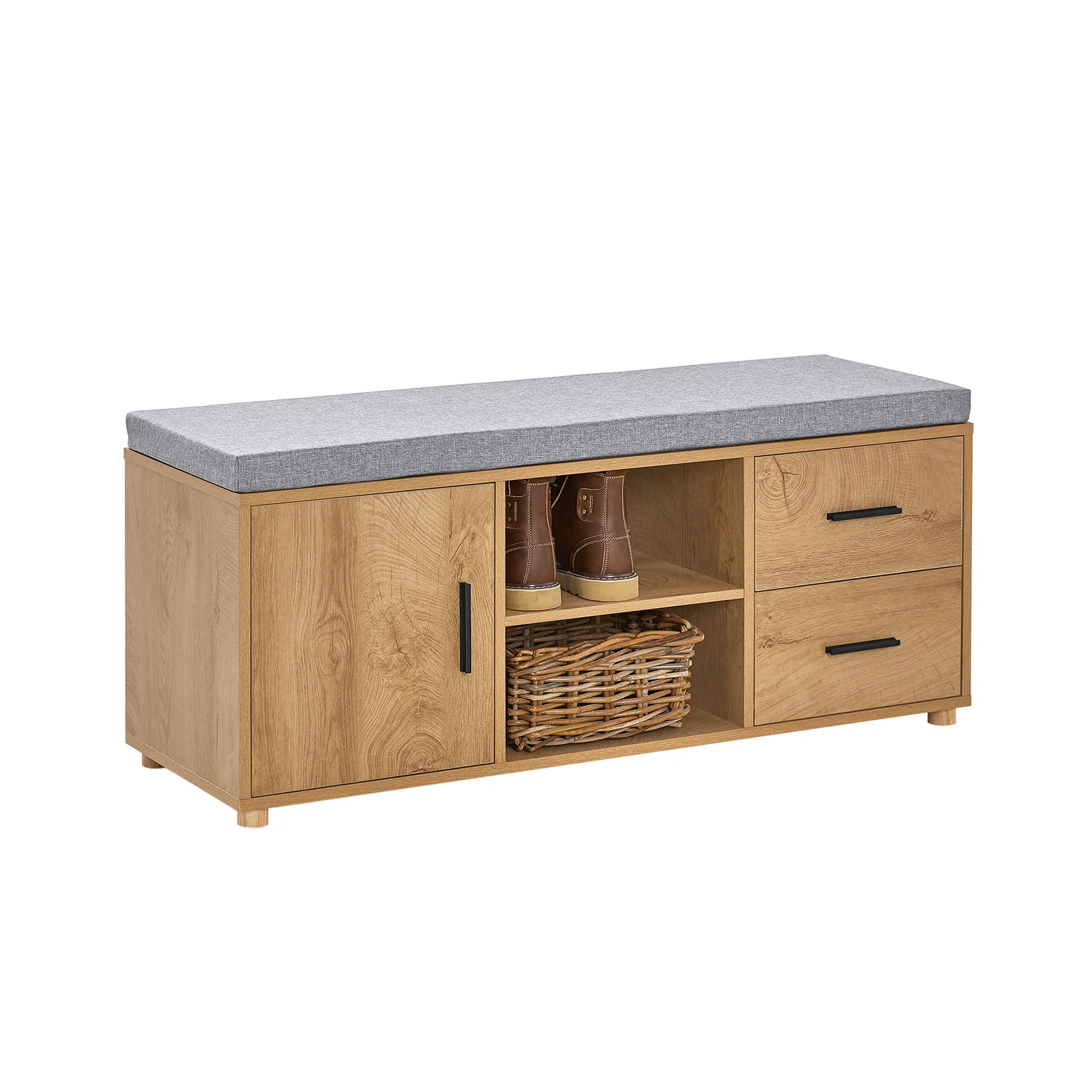SoBuy FSR148-N Banco Zapatero con 1 Puerta 2 Cajones y 2 Estantes Abiertos
