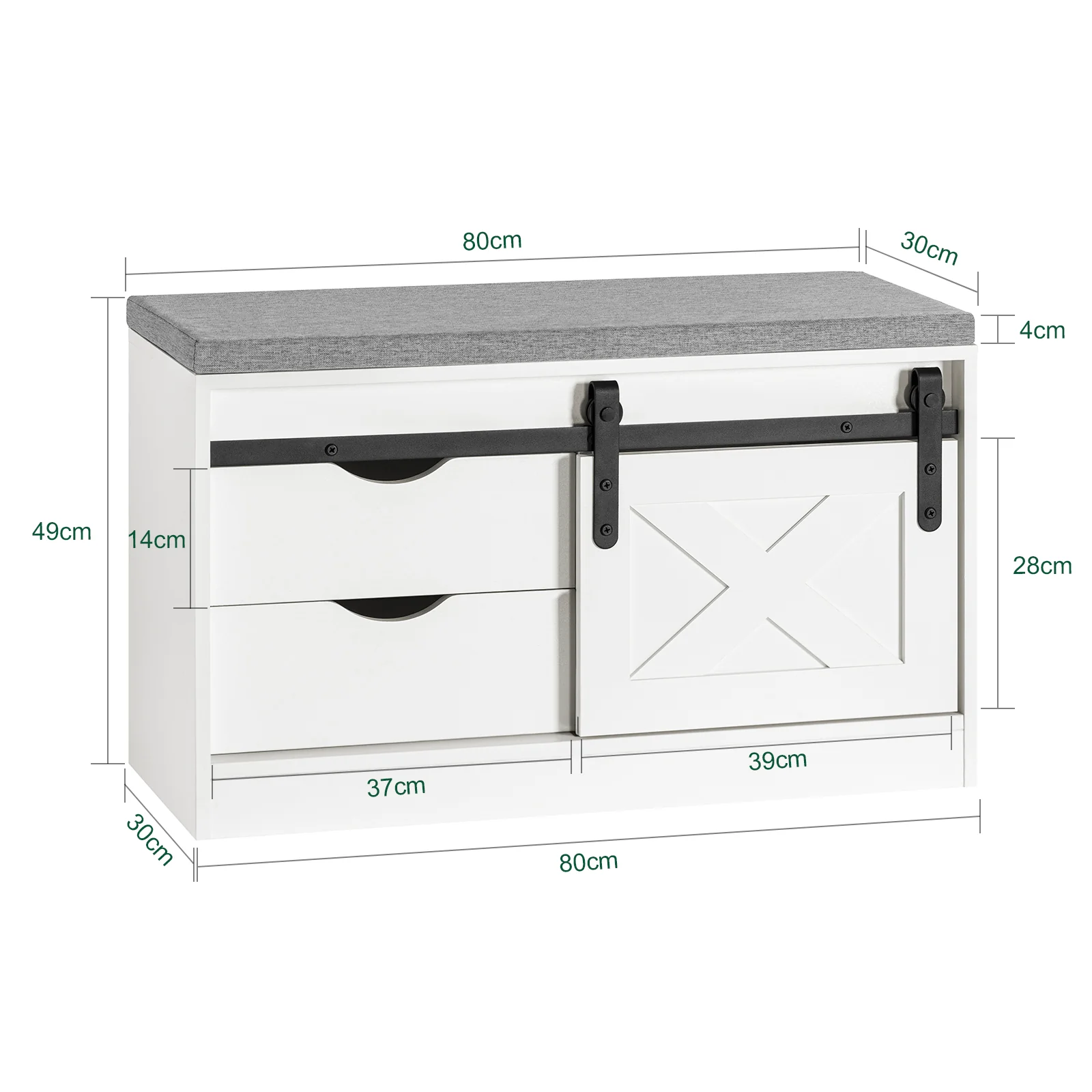 SoBuy FSR153-W Banco Zapatero con Puerta Corrediza de Granero - Image 3