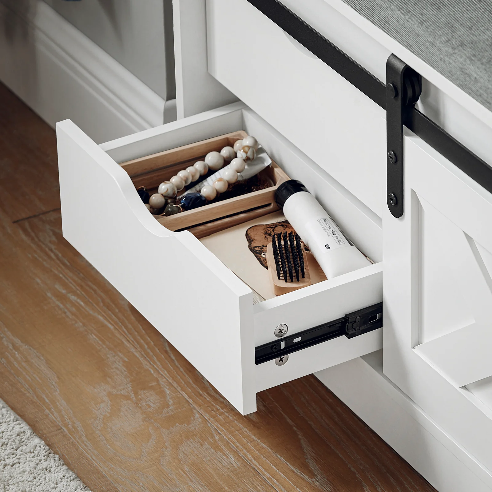 SoBuy FSR153-W Banco Zapatero con Puerta Corrediza de Granero - Image 6