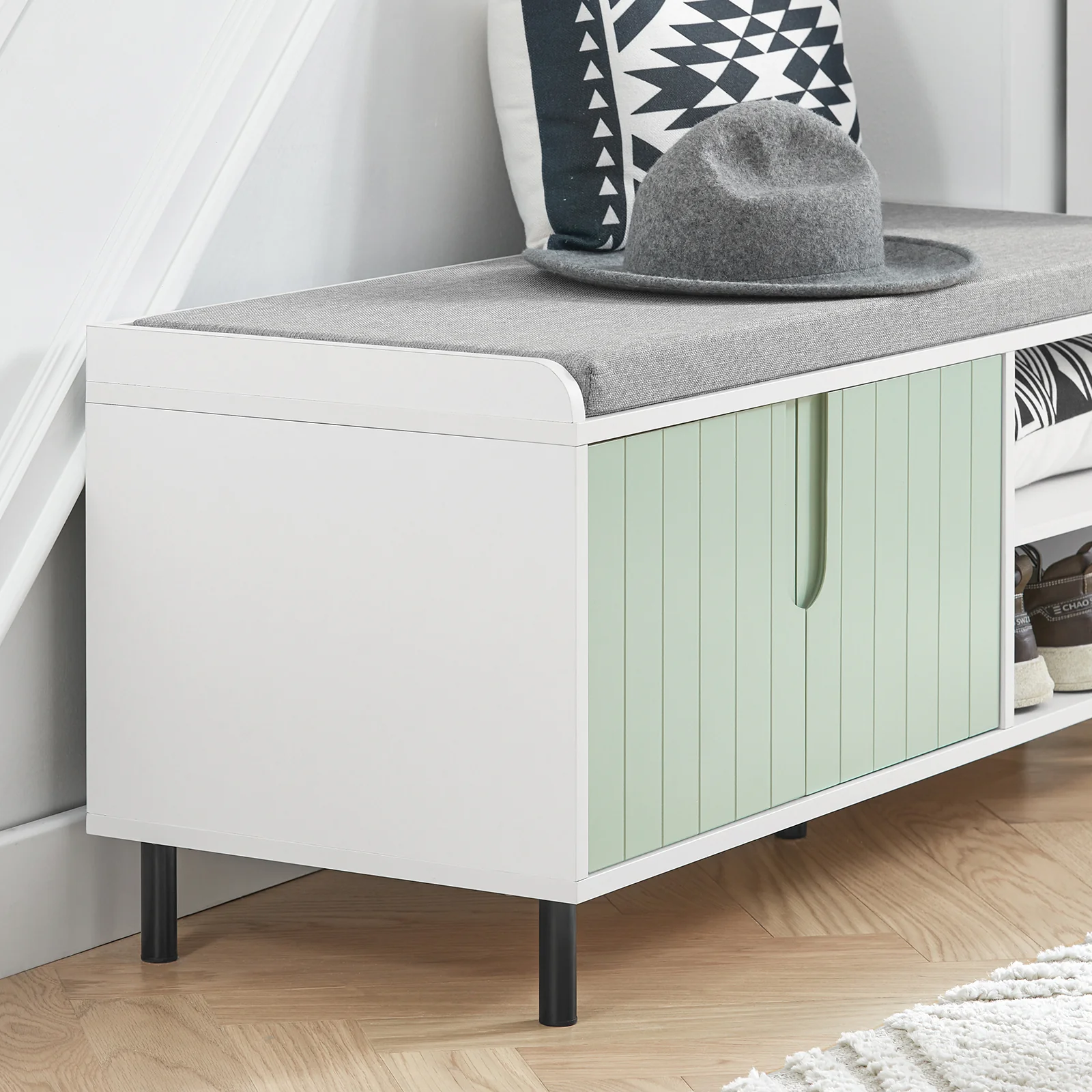 SoBuy FSR158-GR Banco Zapatero de Entrada con 2 Puertas Verde y Blanco - Image 8