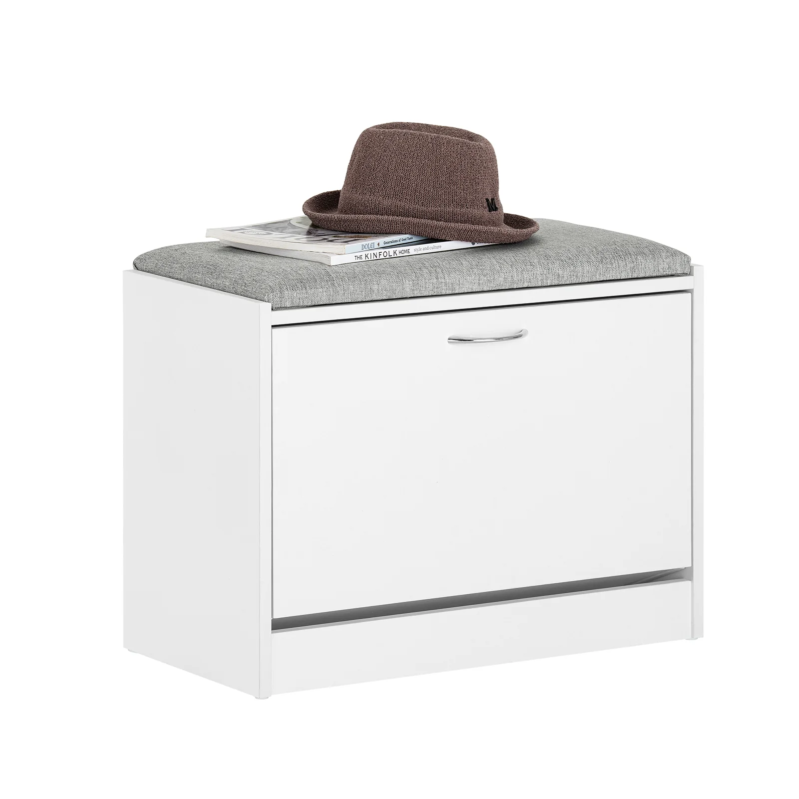 SoBuy FSR16-HG Banco Zapatero con 1 Solapa Blanco y Gris