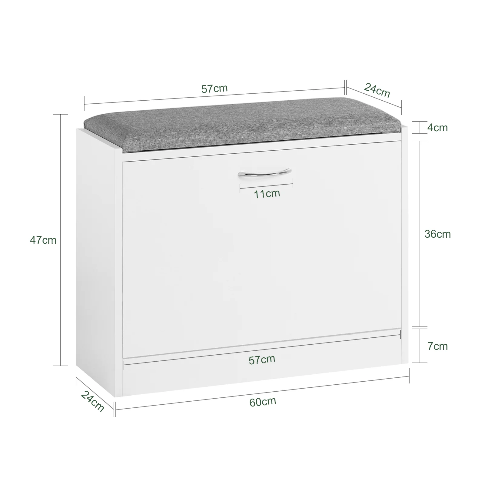 SoBuy FSR16-K-W Banco estrecho Zapatero con 1 solapa Blanco 60 x 24 x 47 cm - Image 3
