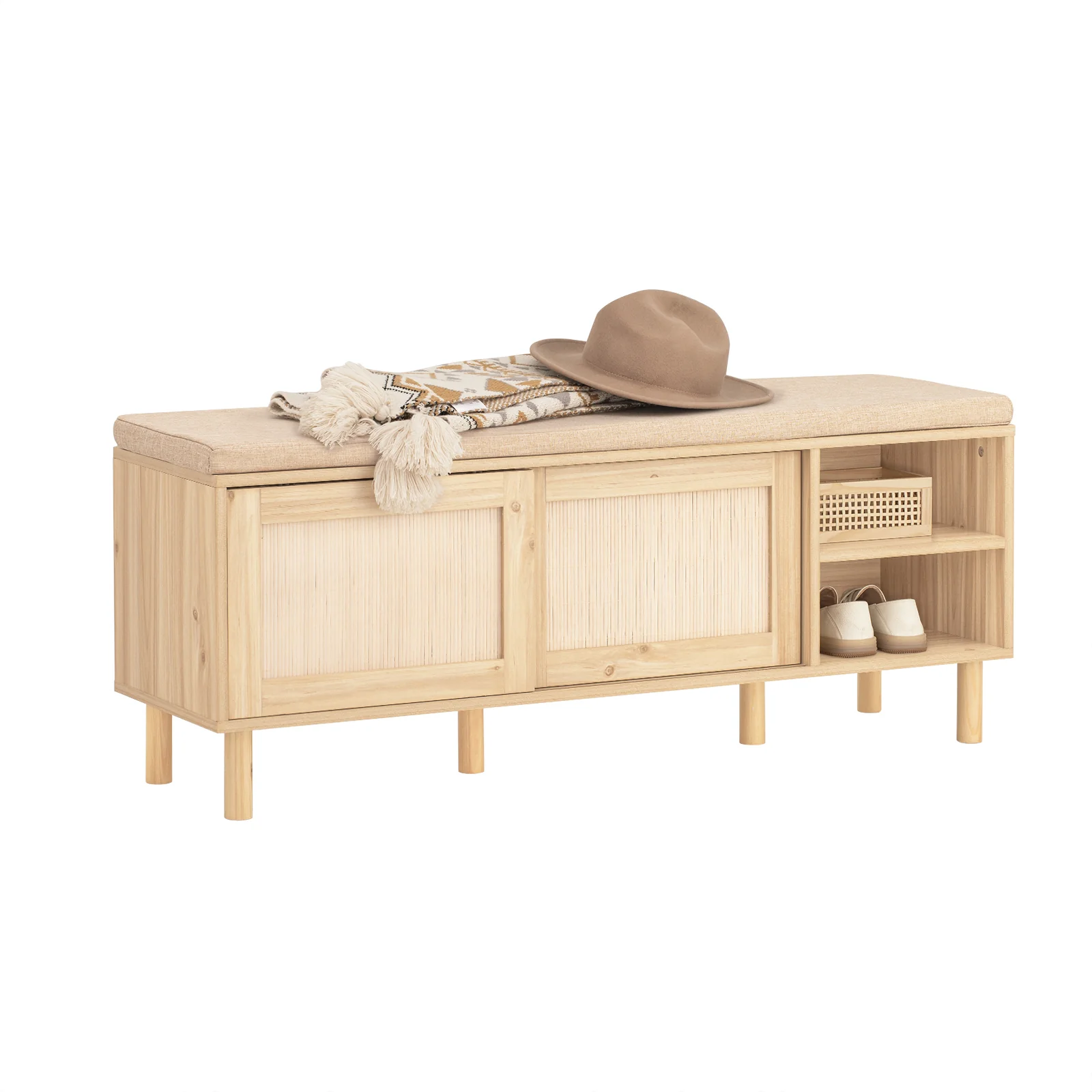 SoBuy FSR163-N Banco Zapatero con 2 Puertas y 2 estantes Madera Natural