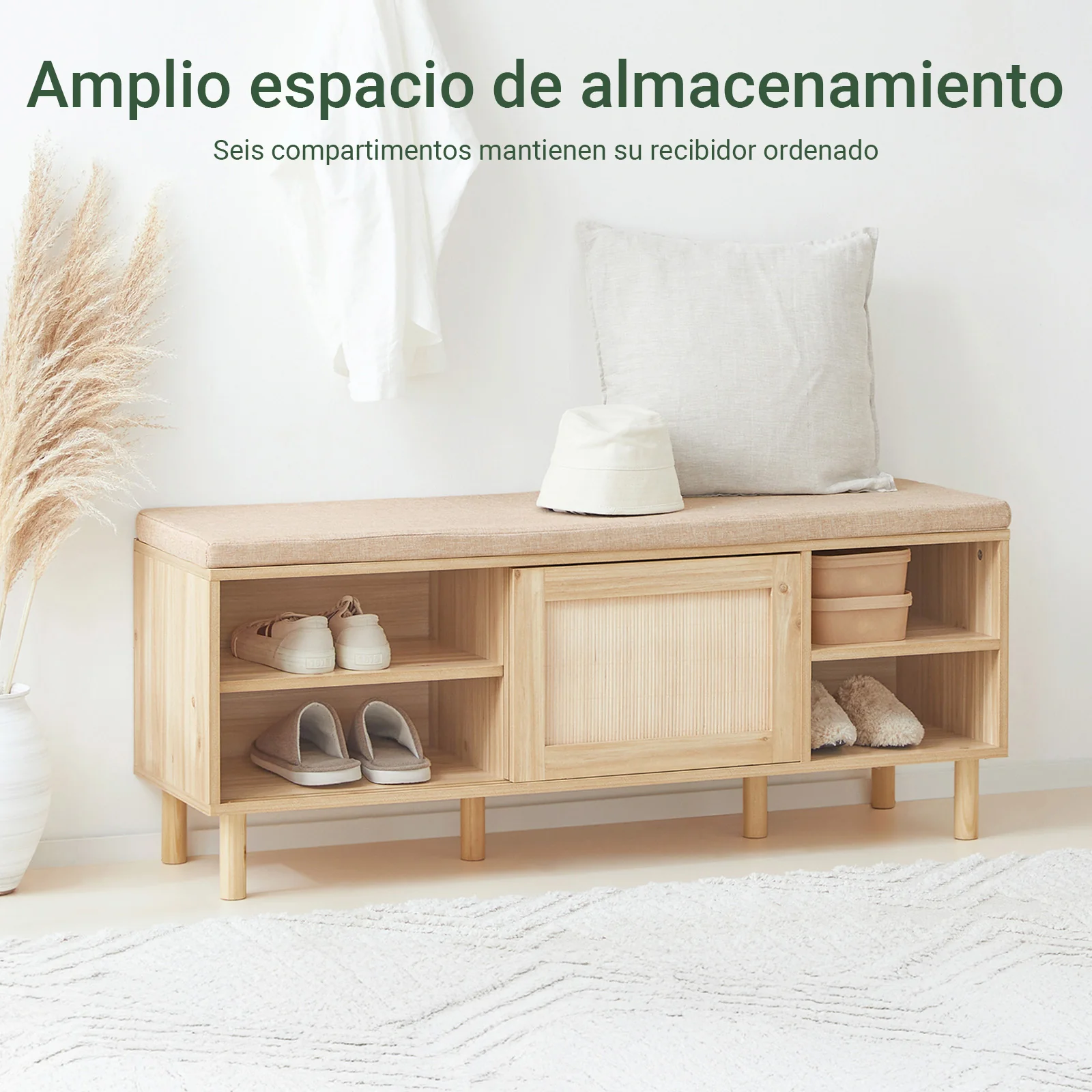 SoBuy FSR163-N Banco Zapatero con 2 Puertas y 2 estantes Madera Natural - Image 5