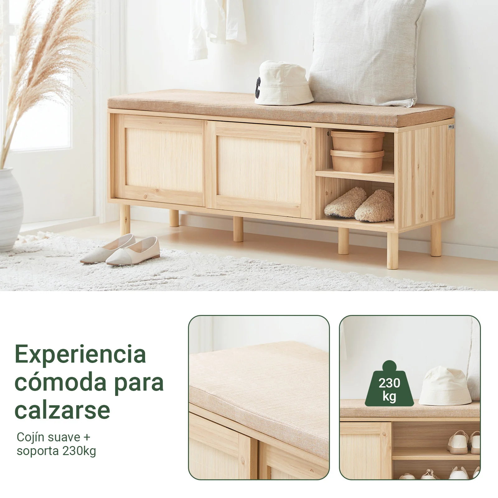 SoBuy FSR163-N Banco Zapatero con 2 Puertas y 2 estantes Madera Natural - Image 6