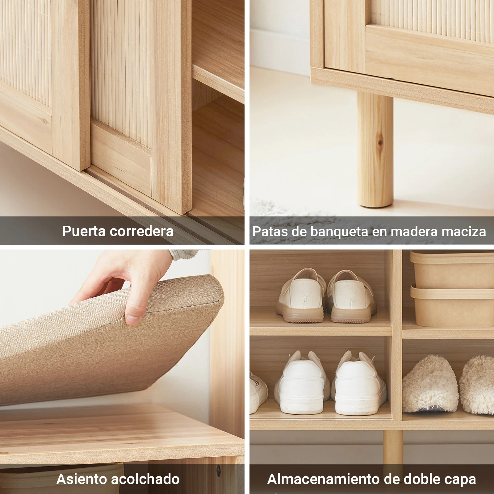 SoBuy FSR163-N Banco Zapatero con 2 Puertas y 2 estantes Madera Natural - Image 8