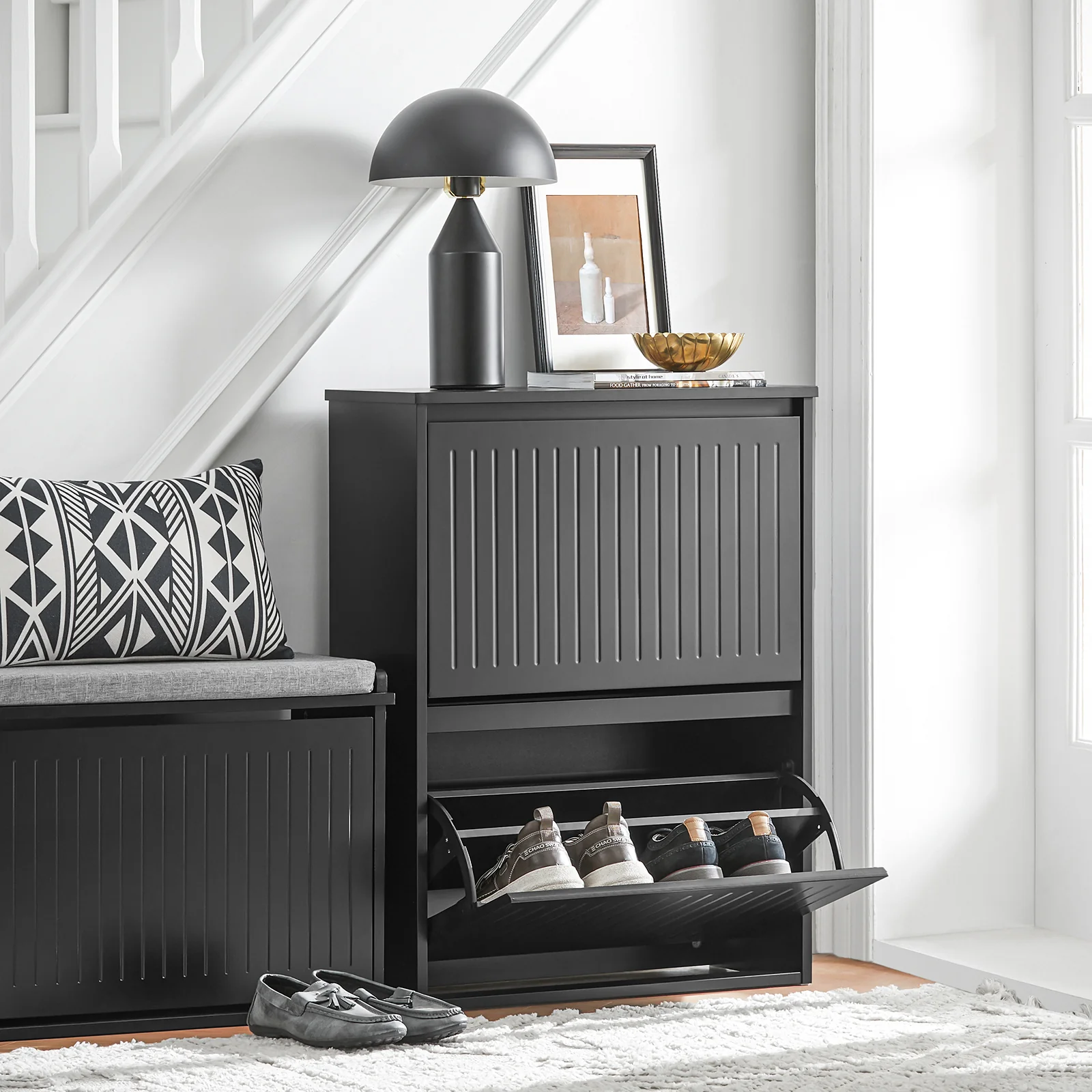 SoBuy FSR165-K-SCH Zapatero con 2 solapas negro 61 x 26 x 81 cm - Image 4