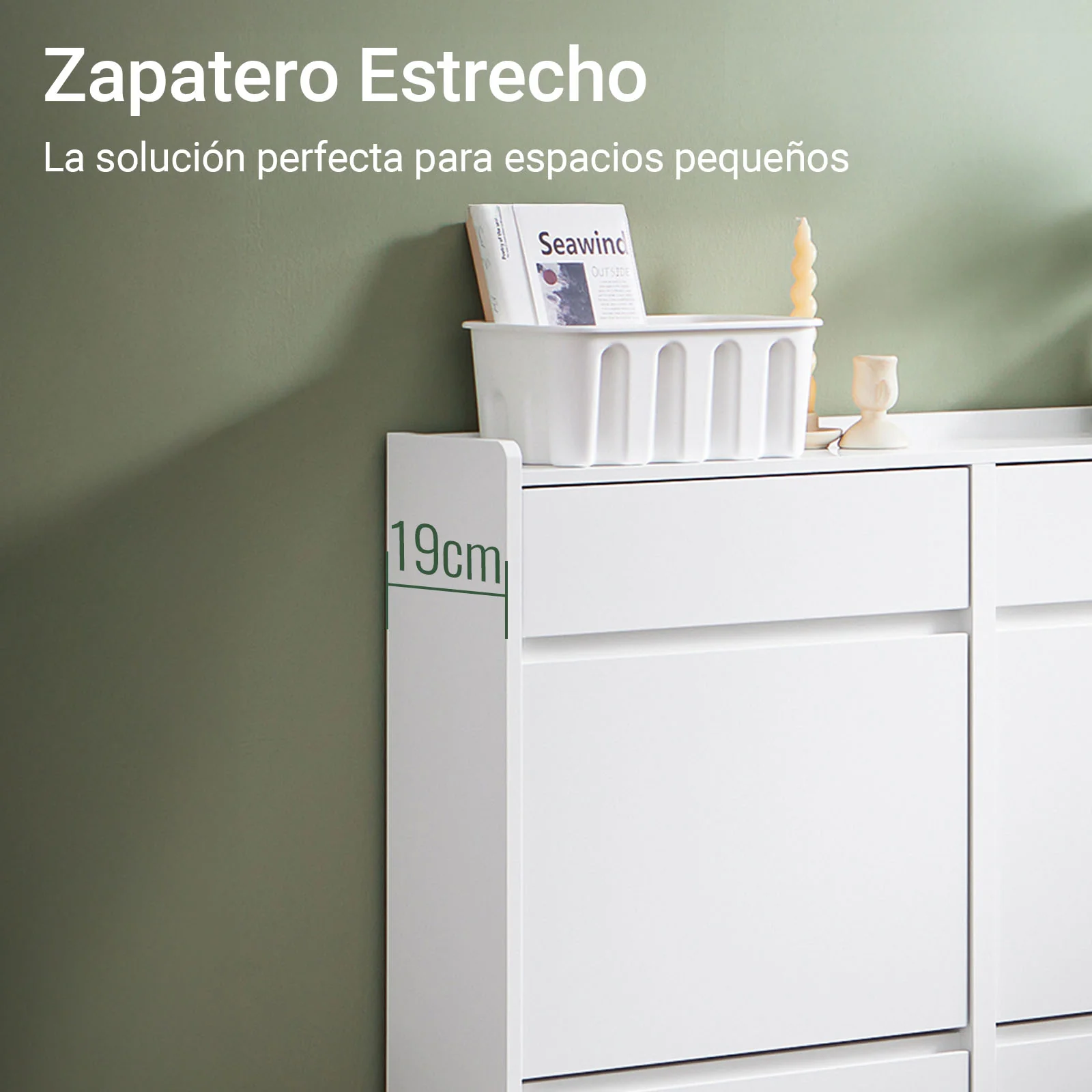 SoBuy FSR169-W Zapatero Estrecho 19cm con 4 Solapas y 2 Cajones Blanco - Image 5