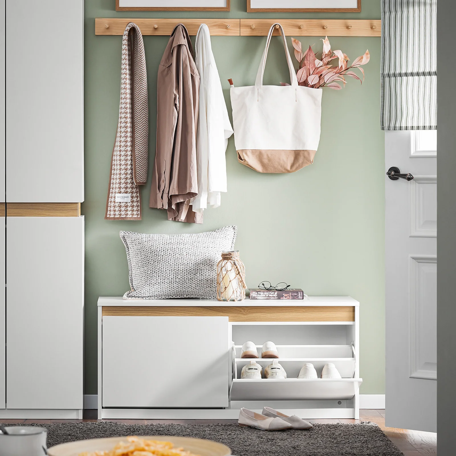 SoBuy FSR171-W Banco Zapatero con 2 Solapas para Entrada Dormitorio Blanco - Image 2