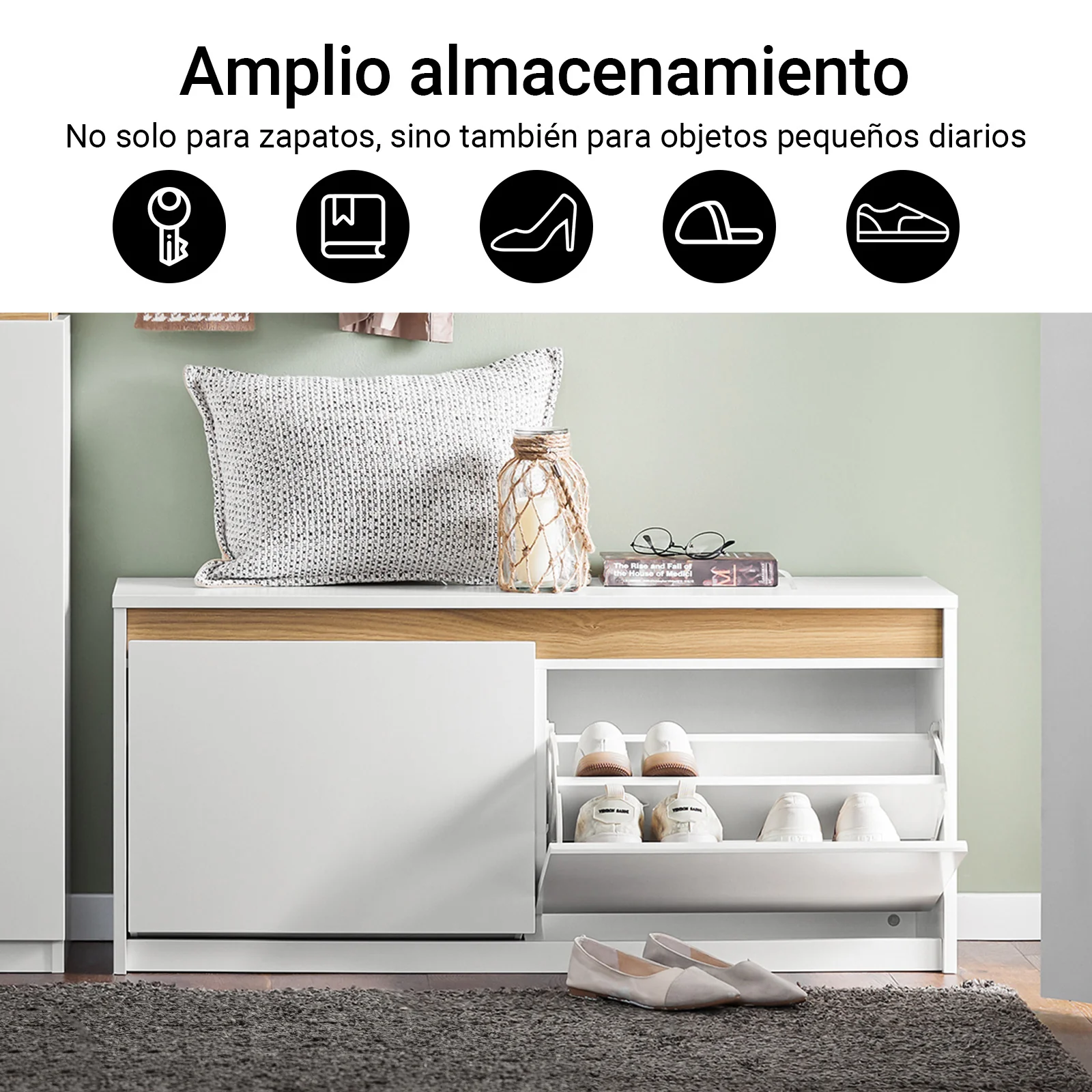SoBuy FSR171-W Banco Zapatero con 2 Solapas para Entrada Dormitorio Blanco - Image 4