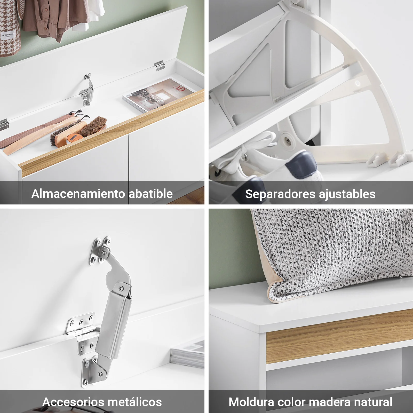 SoBuy FSR171-W Banco Zapatero con 2 Solapas para Entrada Dormitorio Blanco - Image 5