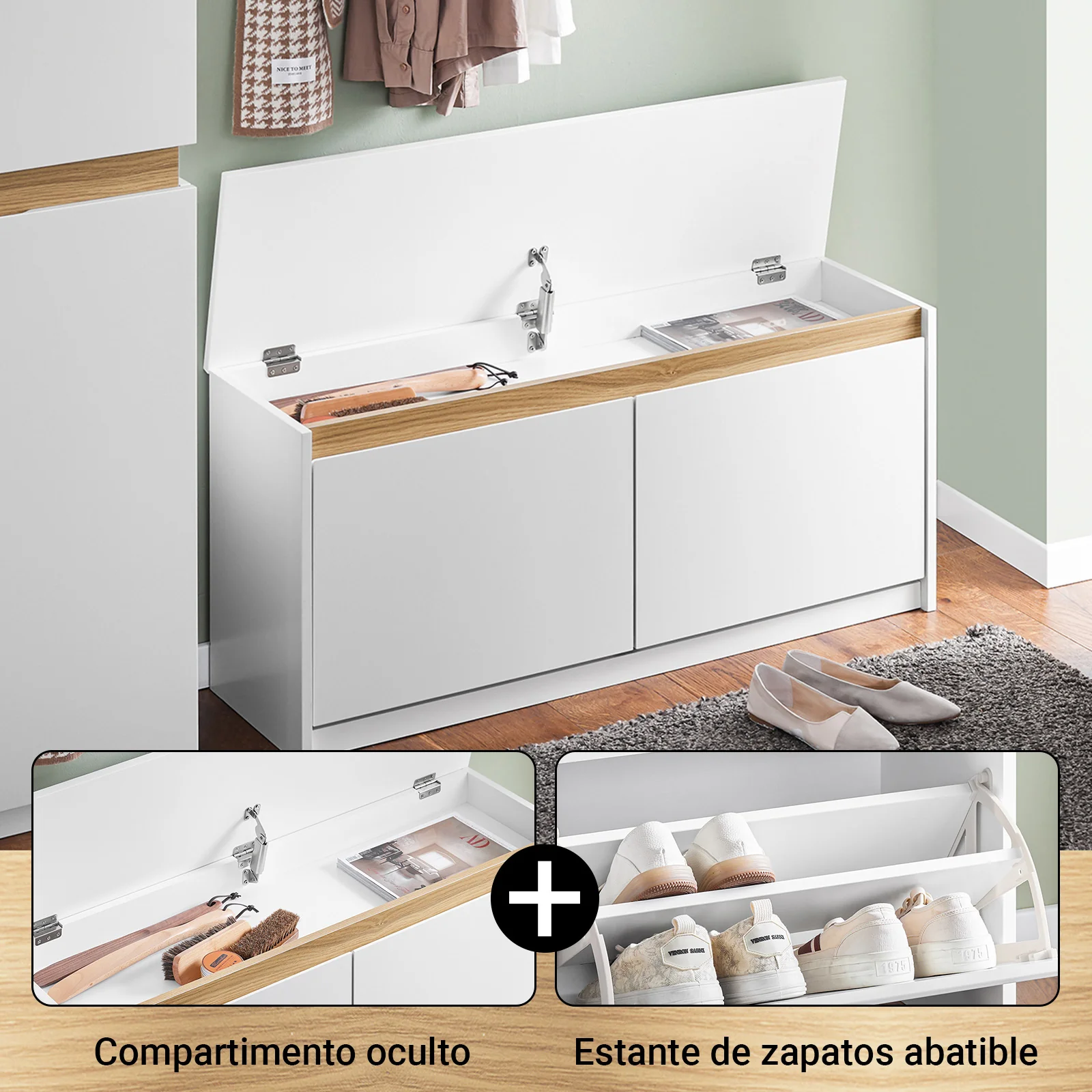 SoBuy FSR171-W Banco Zapatero con 2 Solapas para Entrada Dormitorio Blanco - Image 6