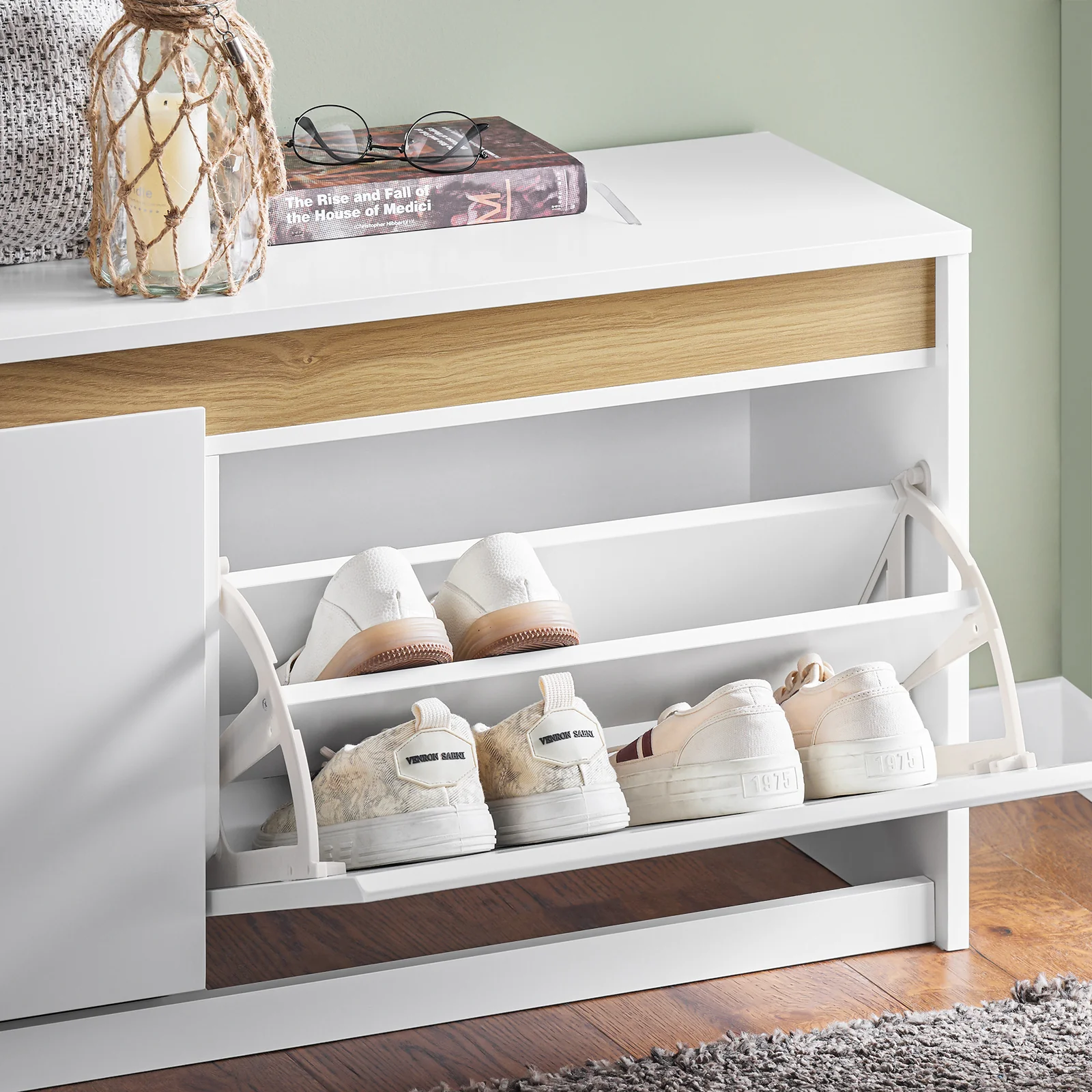 SoBuy FSR171-W Banco Zapatero con 2 Solapas para Entrada Dormitorio Blanco - Image 7