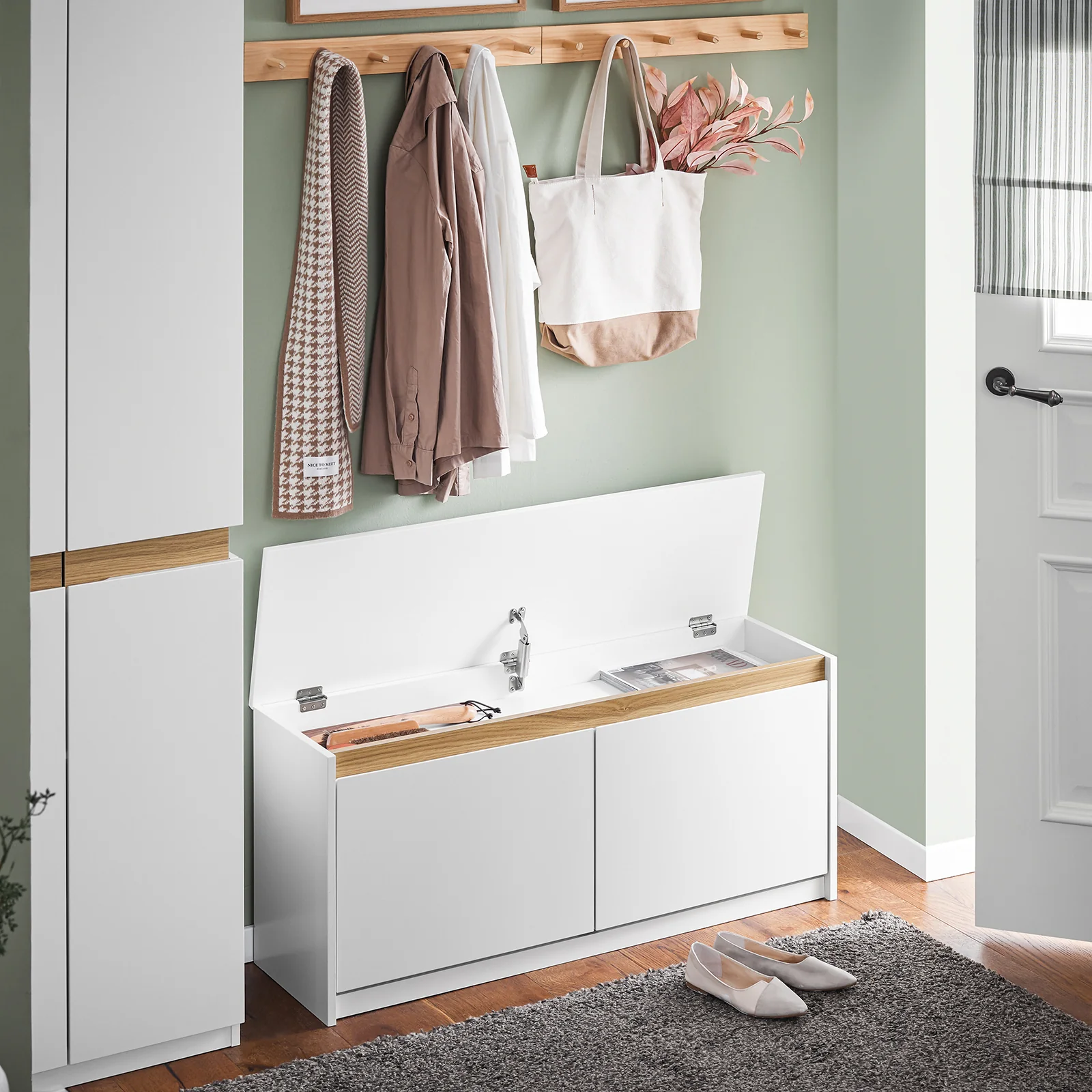 SoBuy FSR171-W Banco Zapatero con 2 Solapas para Entrada Dormitorio Blanco - Image 9