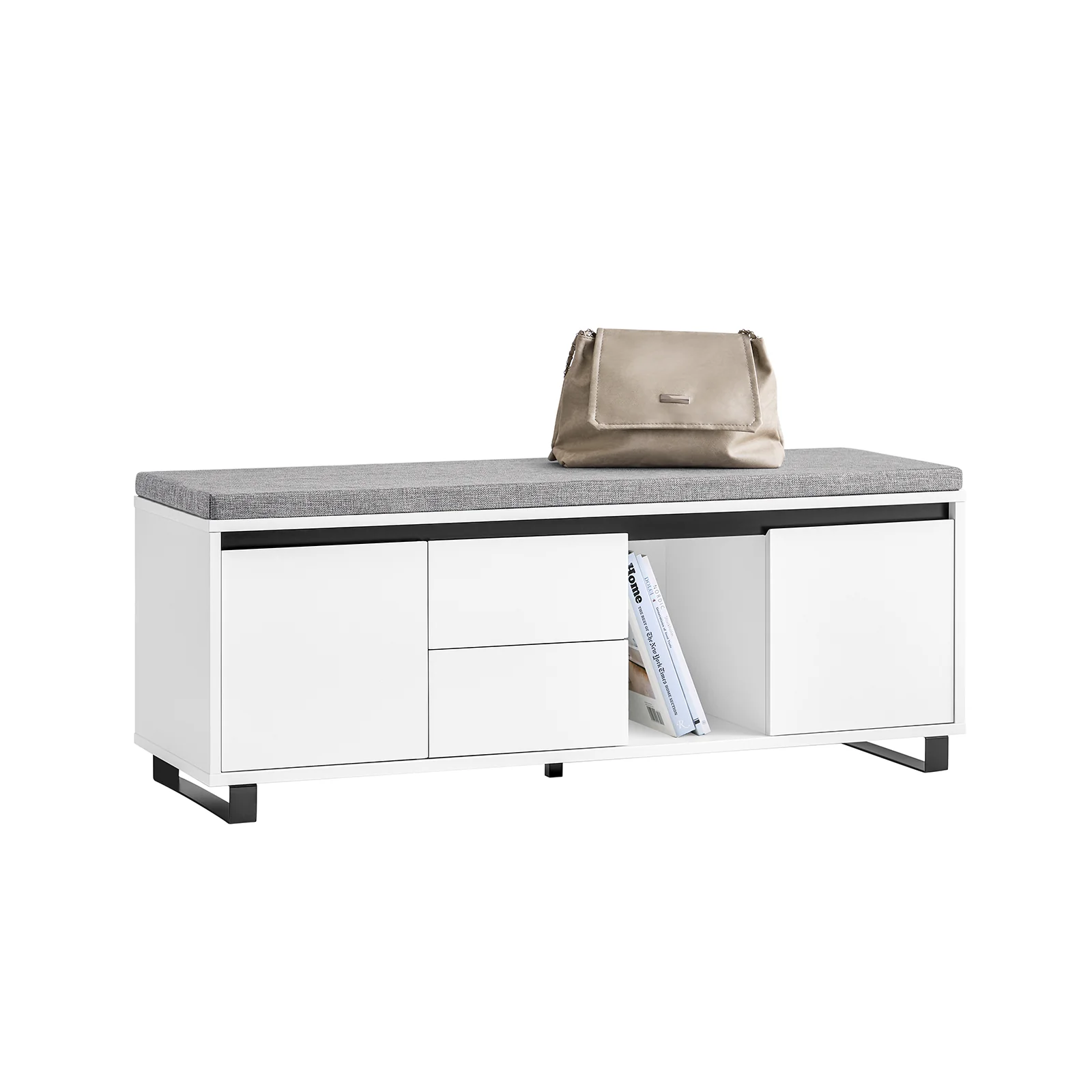 SoBuy FSR176-W Banco Zapatero con 1 Compartimento 2 Cajones y 2 Puertas110 x 35 x 42 cm Blanco