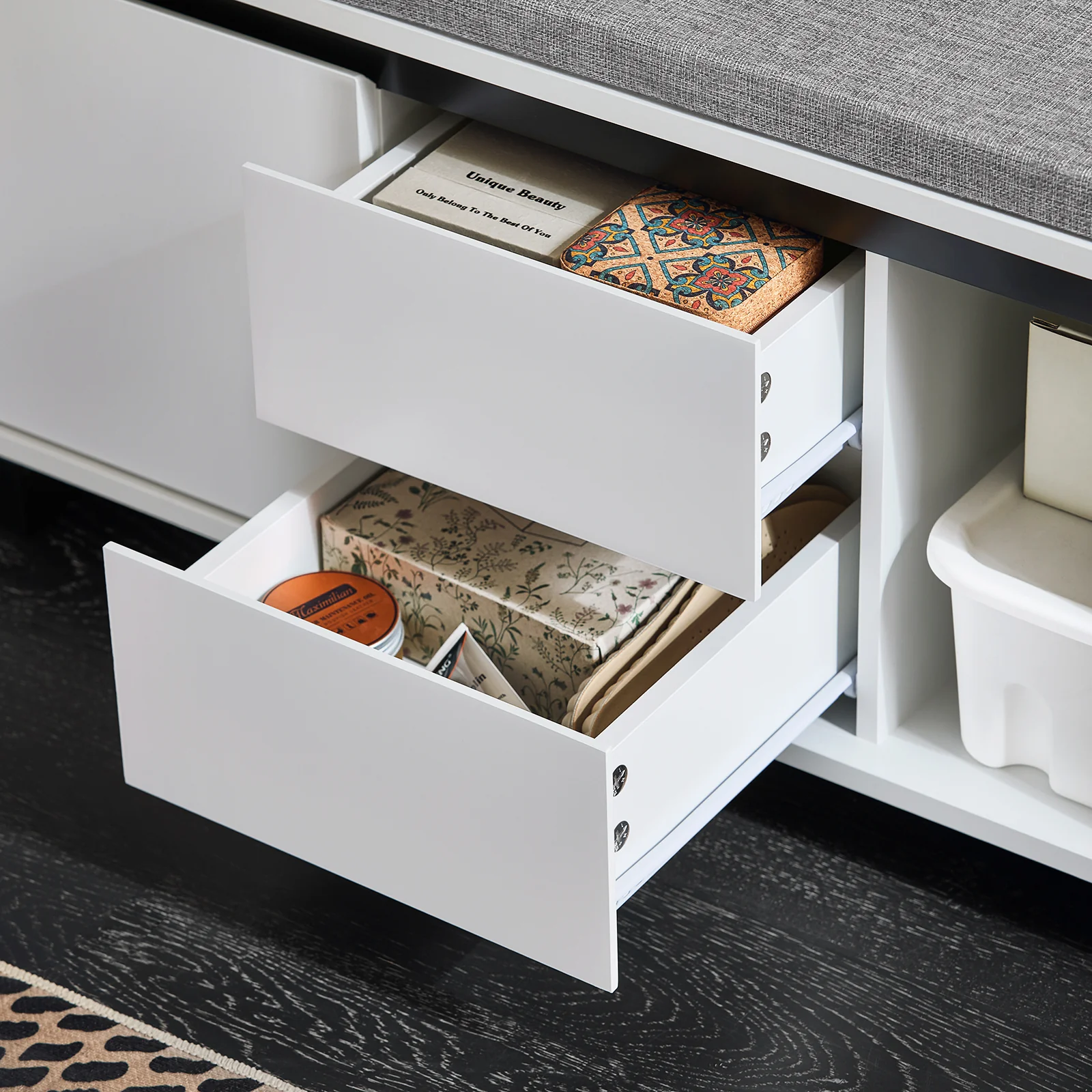 SoBuy FSR176-W Banco Zapatero con 1 Compartimento 2 Cajones y 2 Puertas110 x 35 x 42 cm Blanco - Image 6