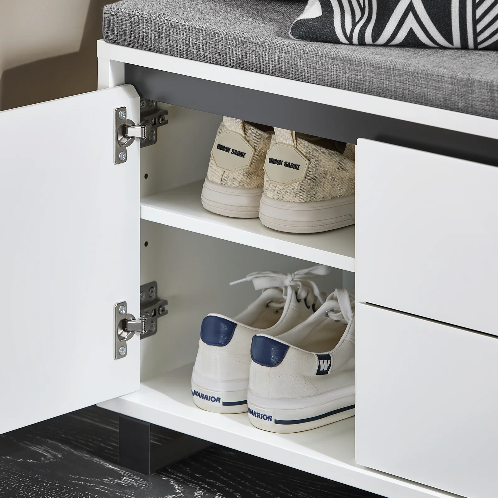 SoBuy FSR176-W Banco Zapatero con 1 Compartimento 2 Cajones y 2 Puertas110 x 35 x 42 cm Blanco - Image 8