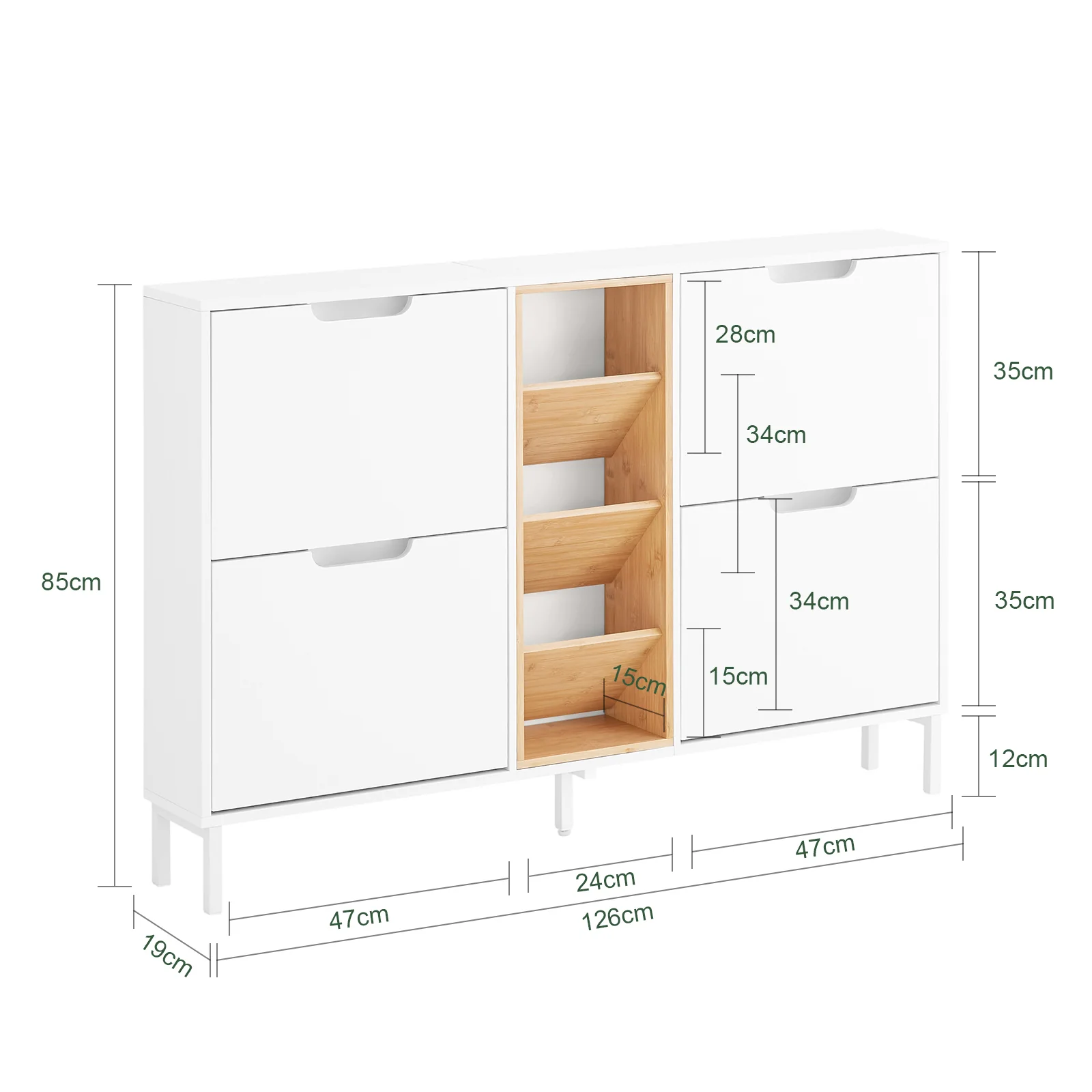 SoBuy FSR183-WN Zapatero con 4 Puertas y 3 Compartimentos Abiertos Blanco Madera - Image 3