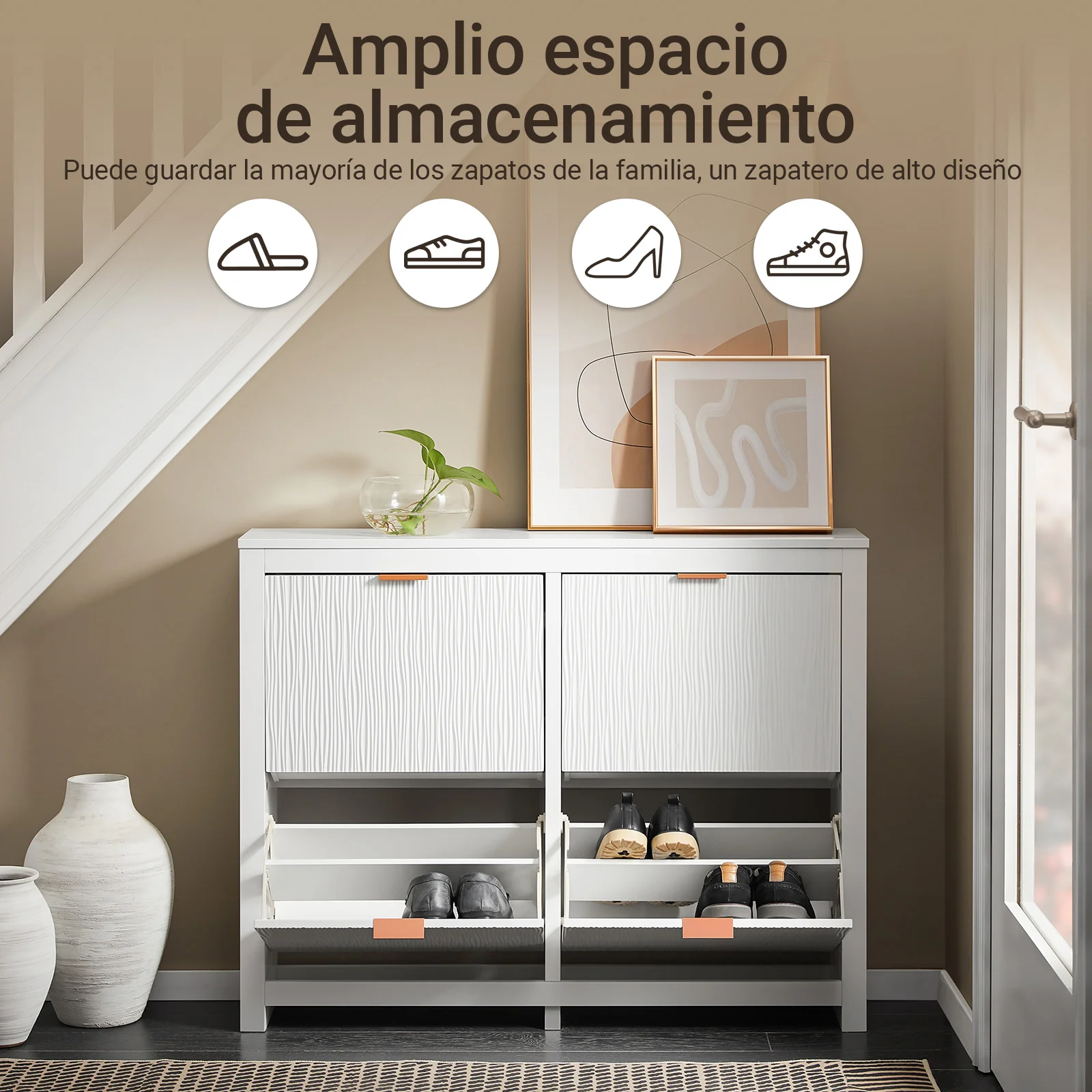 SoBuy FSR186-II-W Zapatero con 4 Solapas Blanco L104xP23xH82cm - Image 2