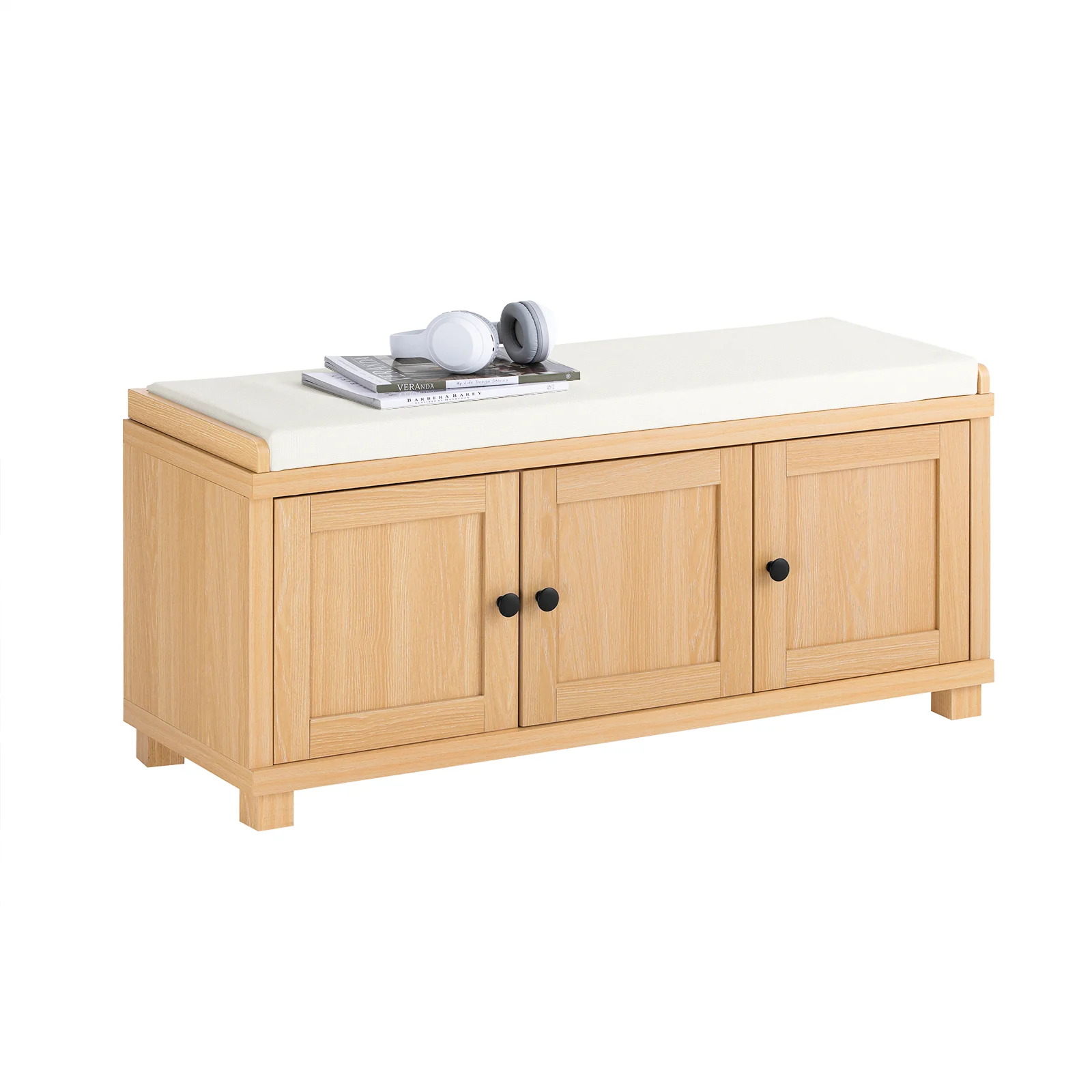 SoBuy FSR188-N Banco Zapatero 3 Puertas y 4 Compartimentos Abiertos L104 x D35 x H47 cm Natural