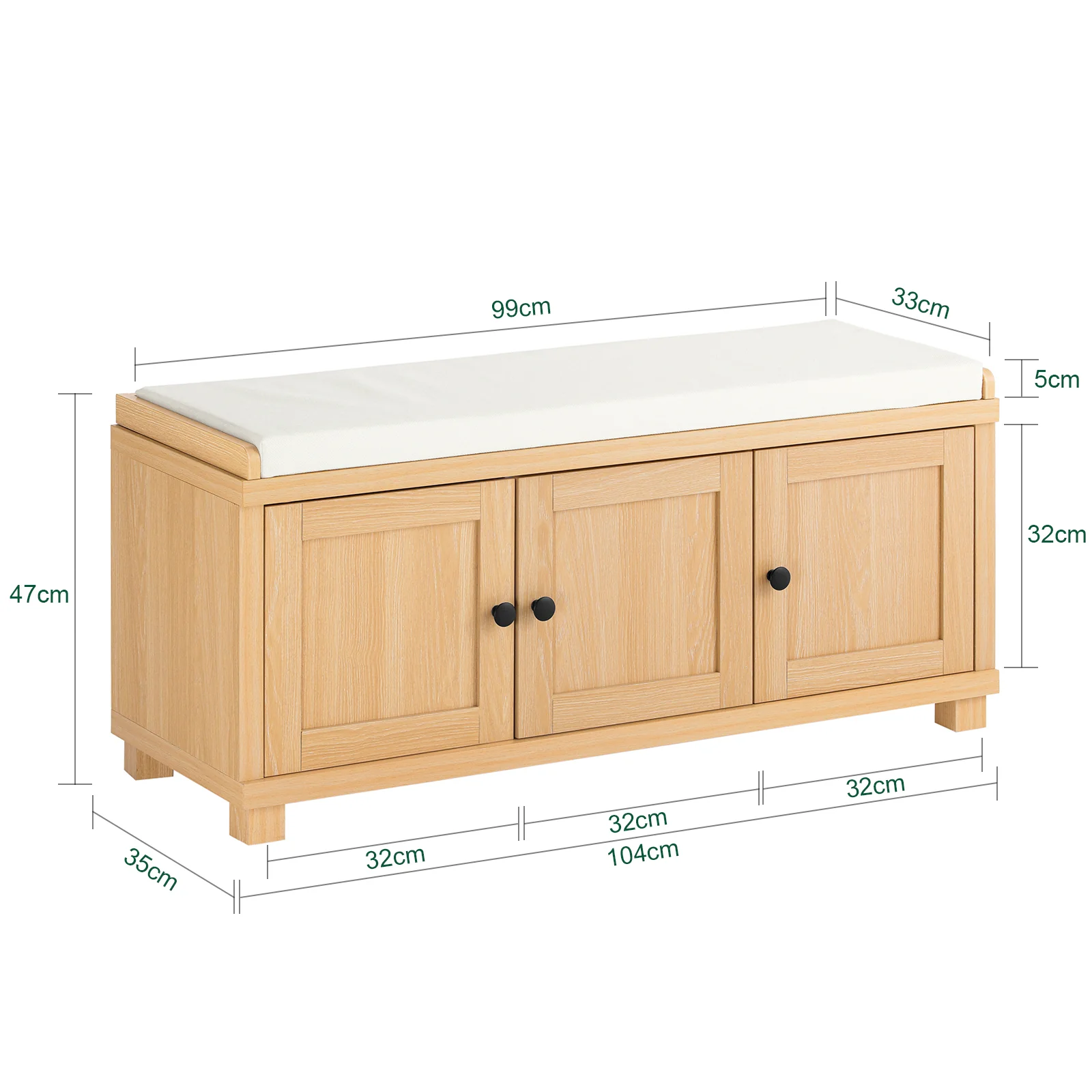 SoBuy FSR188-N Banco Zapatero 3 Puertas y 4 Compartimentos Abiertos L104 x D35 x H47 cm Natural - Image 3