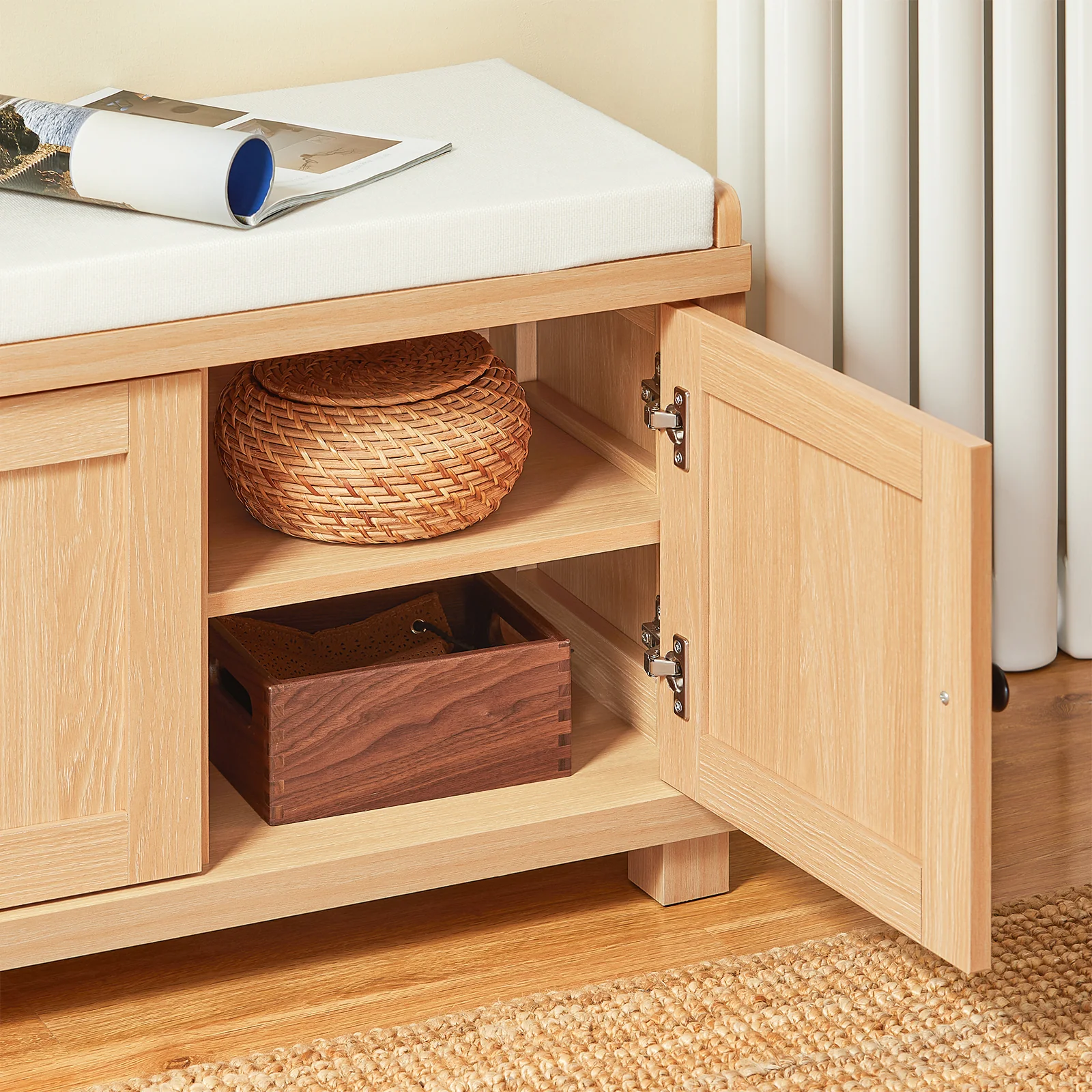 SoBuy FSR188-N Banco Zapatero 3 Puertas y 4 Compartimentos Abiertos L104 x D35 x H47 cm Natural - Image 9