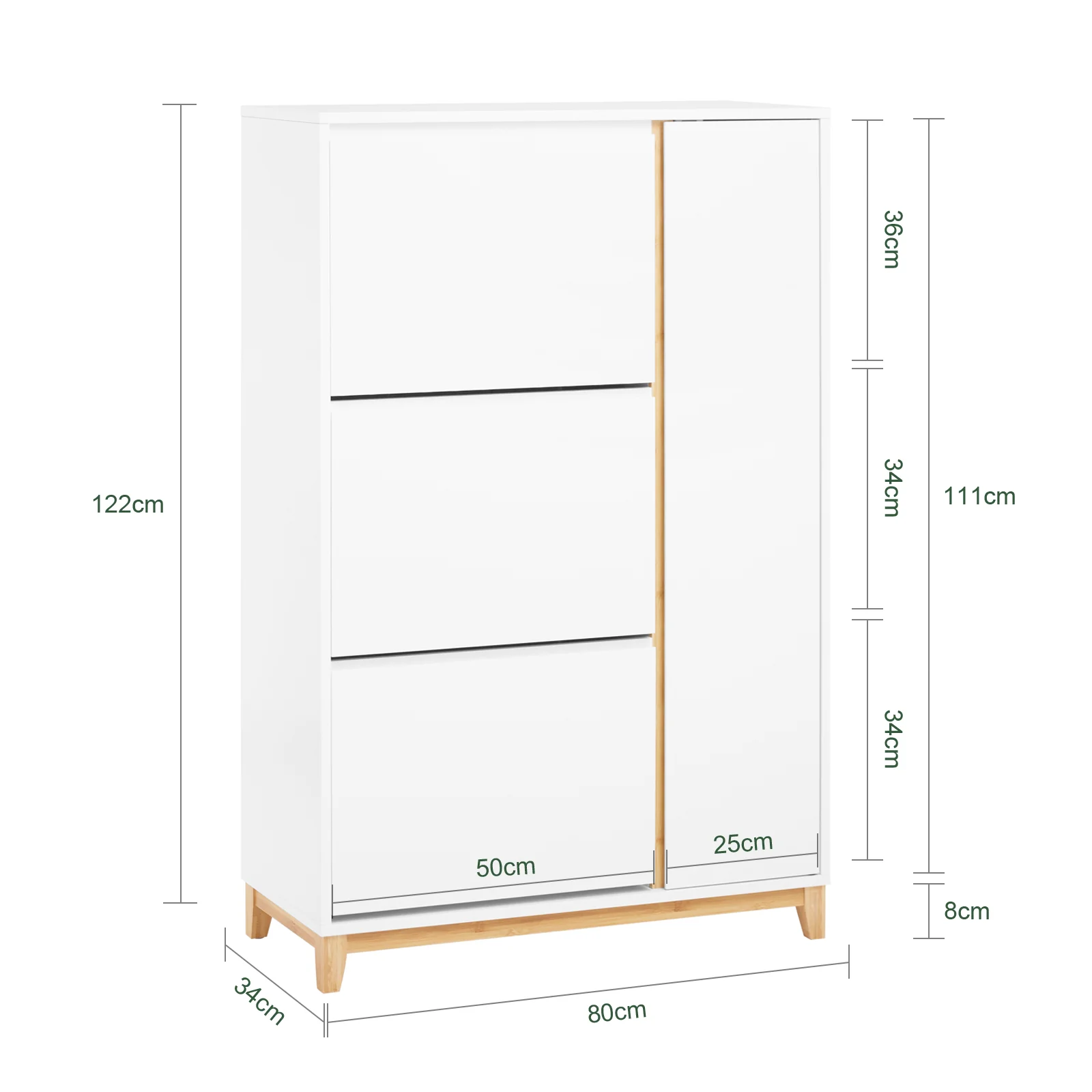 Preventa-SoBuy FSR189-WN Zapatero con 3 Solapas y 1 Puerta 80x34x122 cm Blanco - Image 3