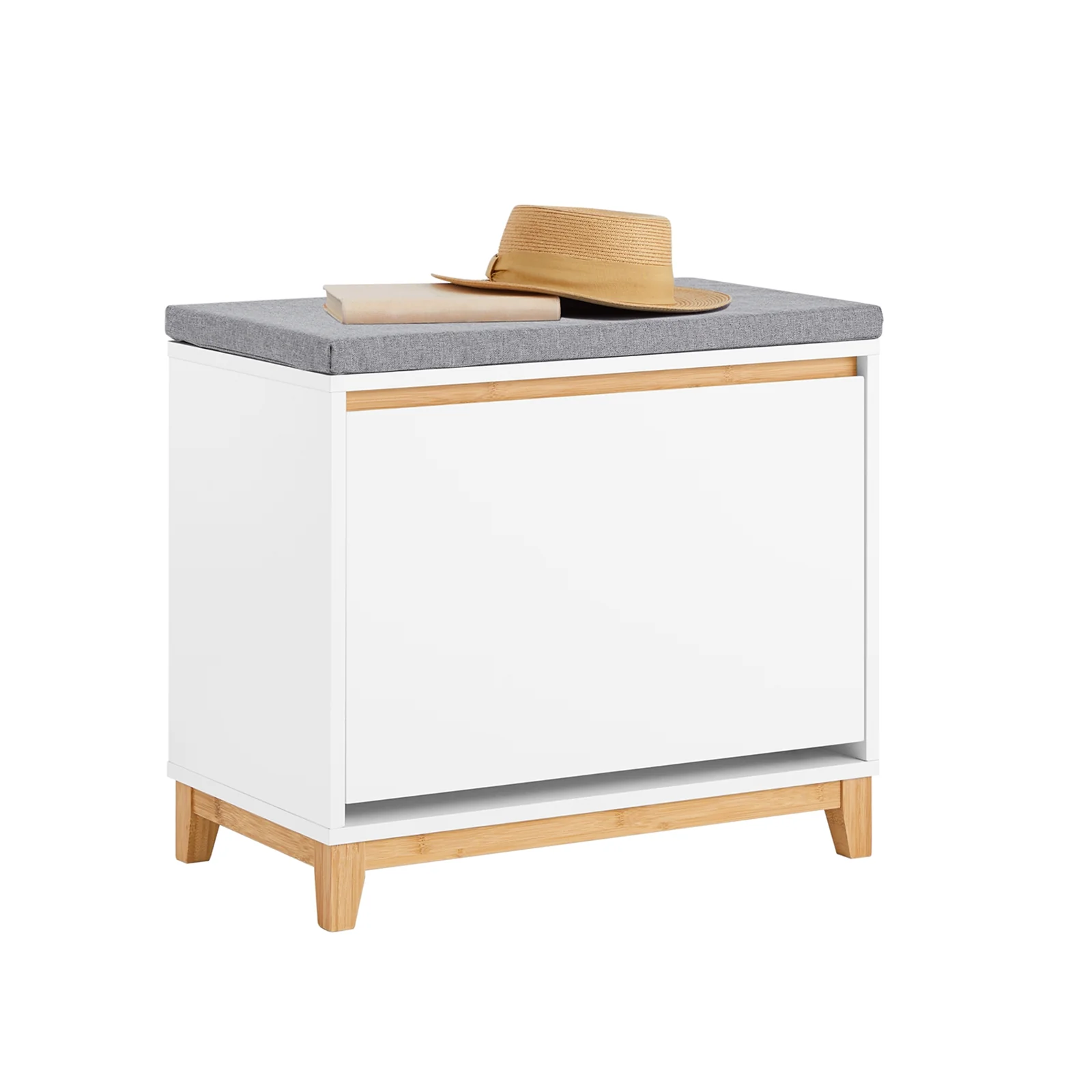 SoBuy FSR191-WN Banco Zapatero Mueble para Pasillo con 1 Hoja abatible y 1 cojín