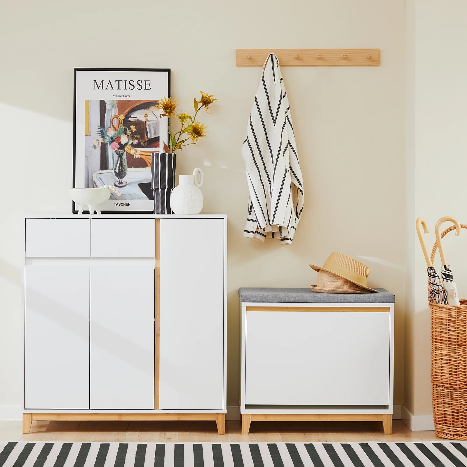 SoBuy FSR191-WN Banco Zapatero Mueble para Pasillo con 1 Hoja abatible y 1 cojín - Image 2