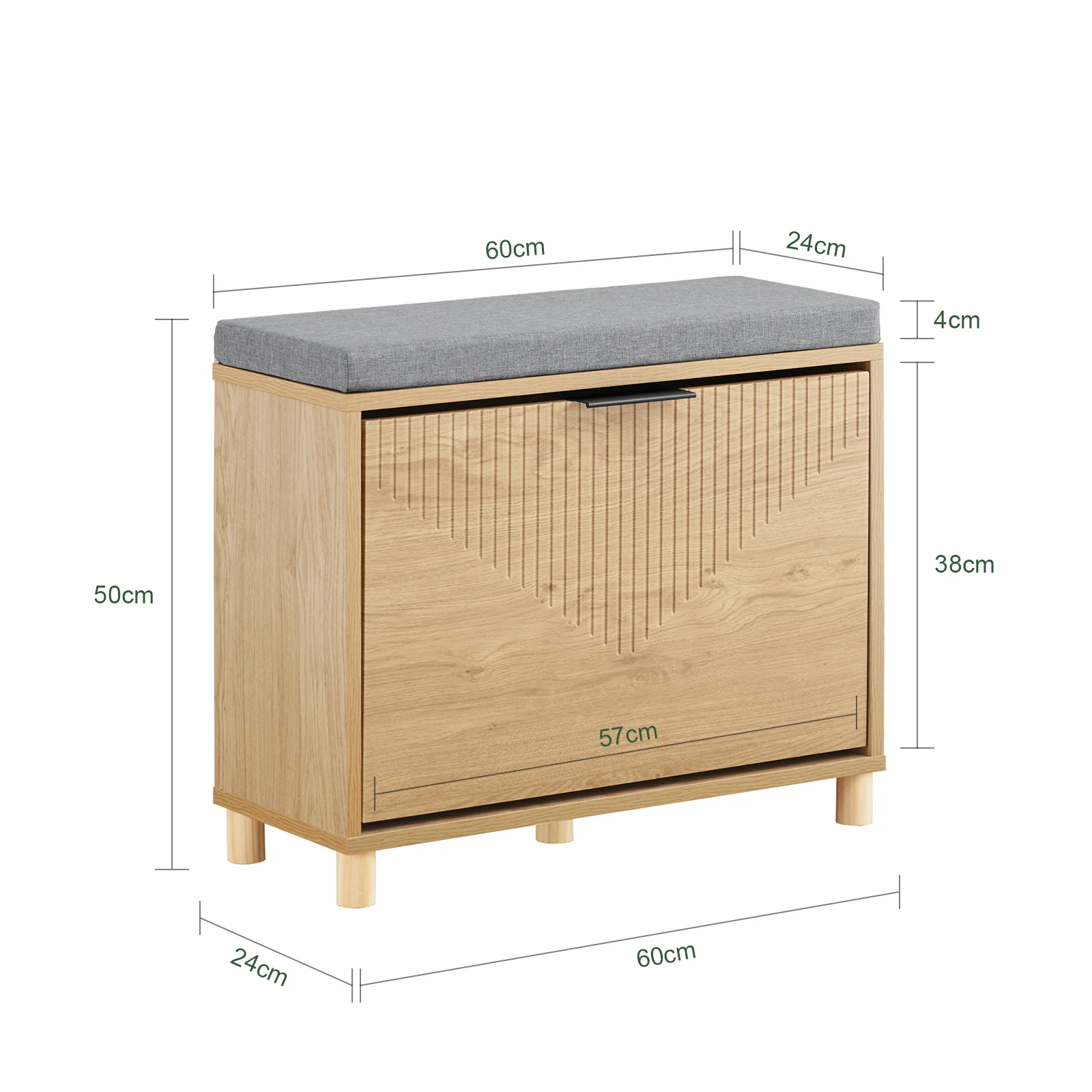 Preventa-SoBuy FSR199-N Banco Zapatero con Asiento 60cm Estilo Nórdico Cojín Gris - Image 3