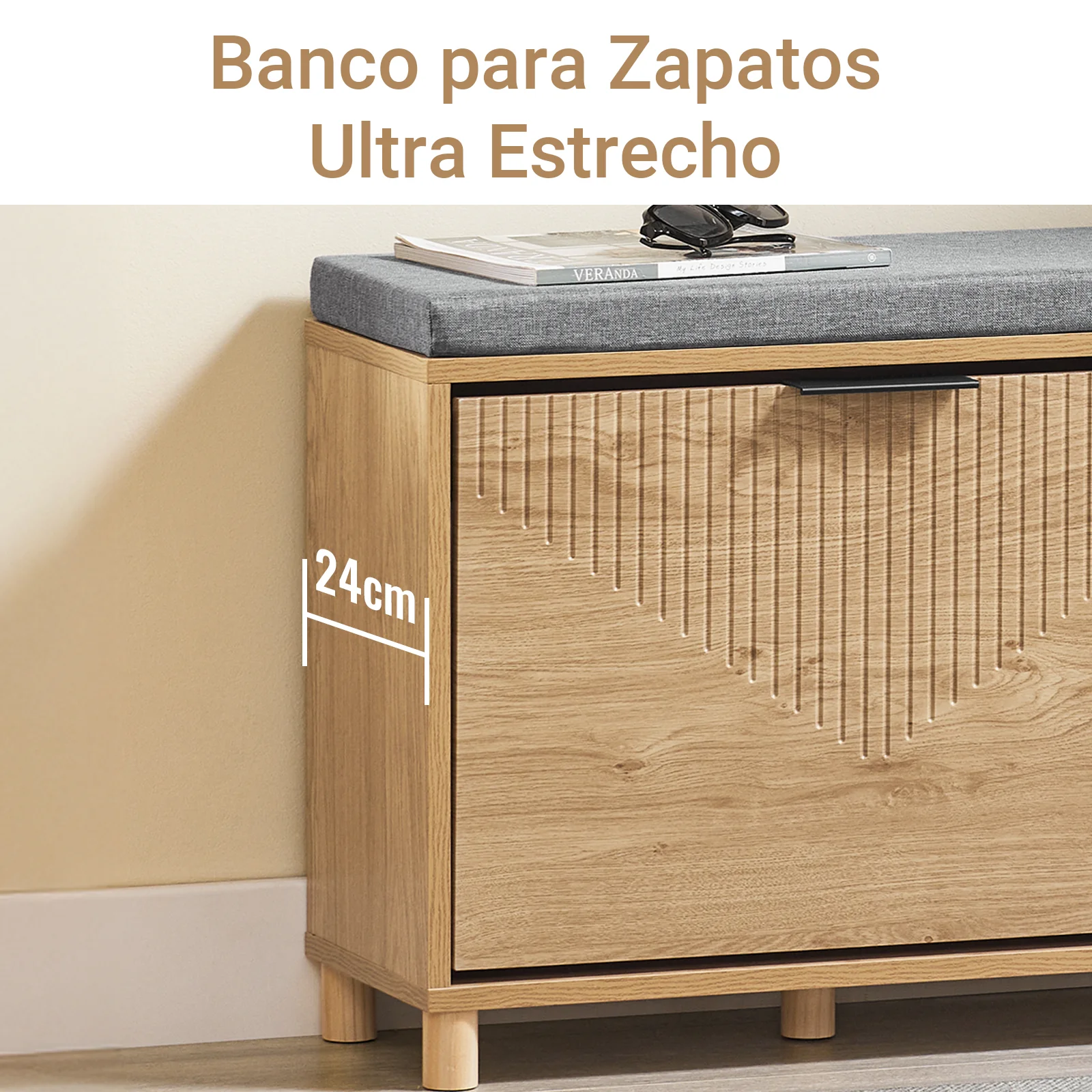 Preventa-SoBuy FSR199-N Banco Zapatero con Asiento 60cm Estilo Nórdico Cojín Gris - Image 4