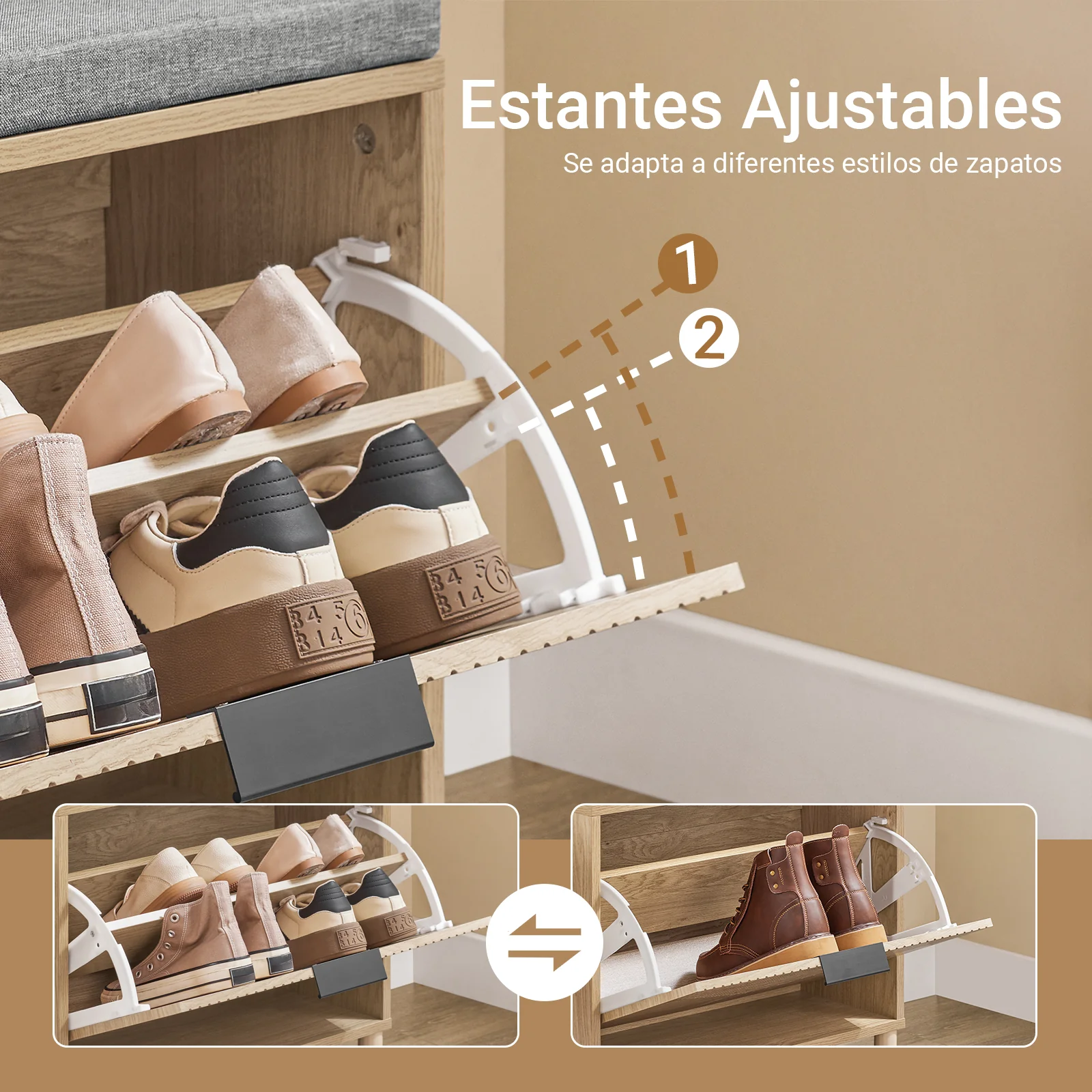 Preventa-SoBuy FSR199-N Banco Zapatero con Asiento 60cm Estilo Nórdico Cojín Gris - Image 6