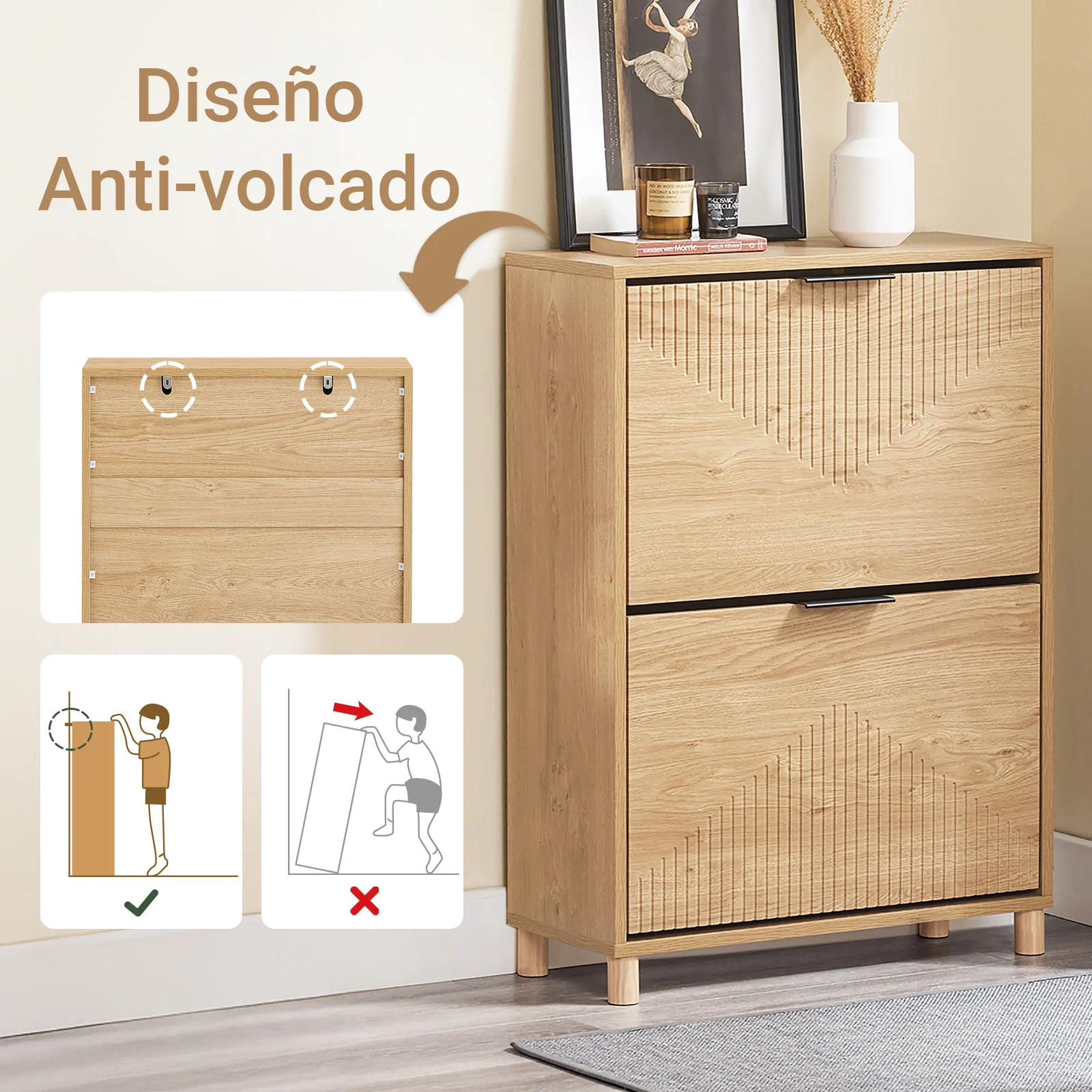 SoBuy FSR200-II-N Zapatero Entrada Recibidor Mueble de Madera con 2 Cajones Abatibles - Image 5