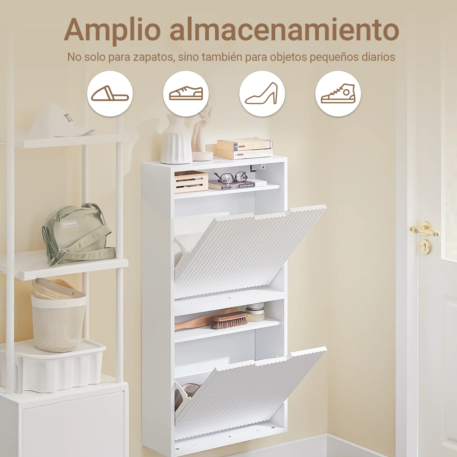 SoBuy FSR204-W Zapatero Estrecho de pared 19cm con 2 Puertas Blanco 50x19x100cm - Image 4