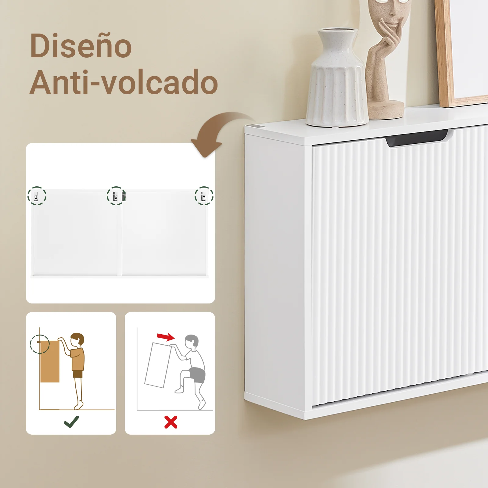 SoBuy FSR204-W Zapatero Estrecho de pared 19cm con 2 Puertas Blanco 50x19x100cm - Image 5