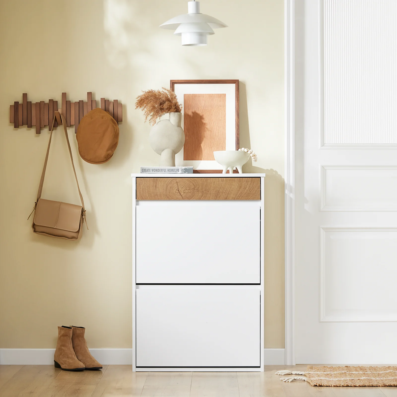 SoBuy FSR205-WN Zapatero Entrada con 2 Puertas Abatibles y Estante Blanco y Madera - Image 2