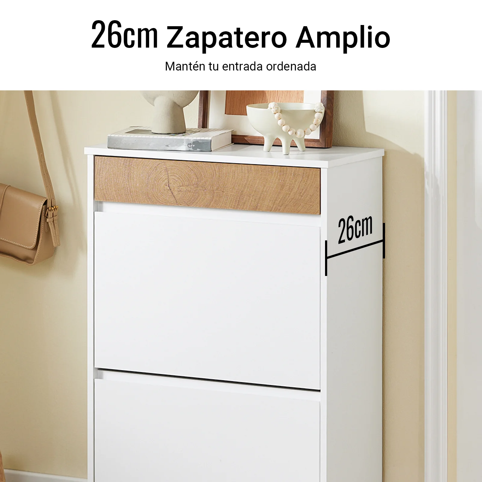 SoBuy FSR205-WN Zapatero Entrada con 2 Puertas Abatibles y Estante Blanco y Madera - Image 4